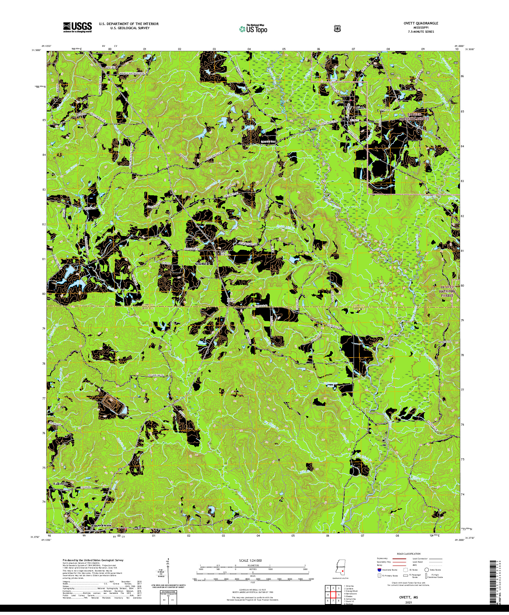 USGS US TOPO 7.5-MINUTE MAP FOR OVETT, MS 2021