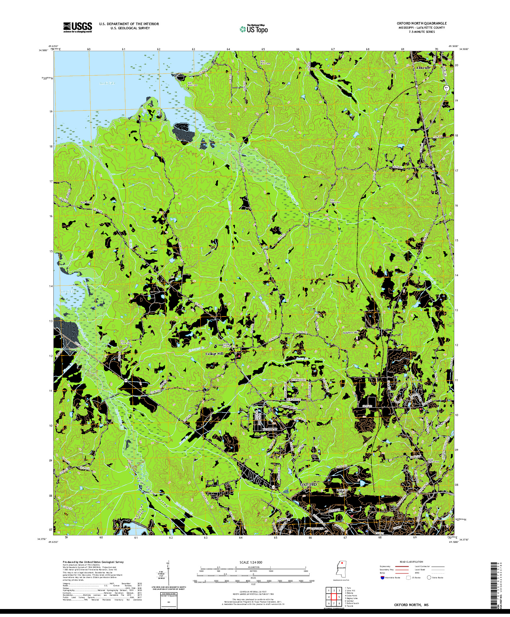 USGS US TOPO 7.5-MINUTE MAP FOR OXFORD NORTH, MS 2021