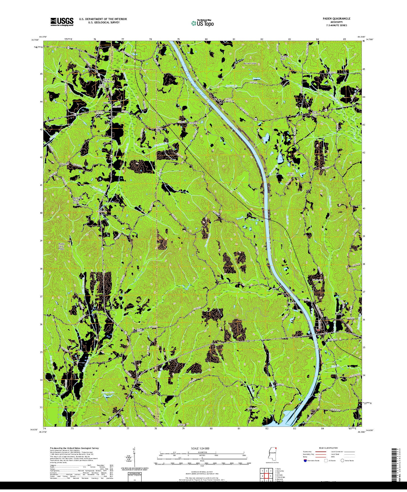 USGS US TOPO 7.5-MINUTE MAP FOR PADEN, MS 2021