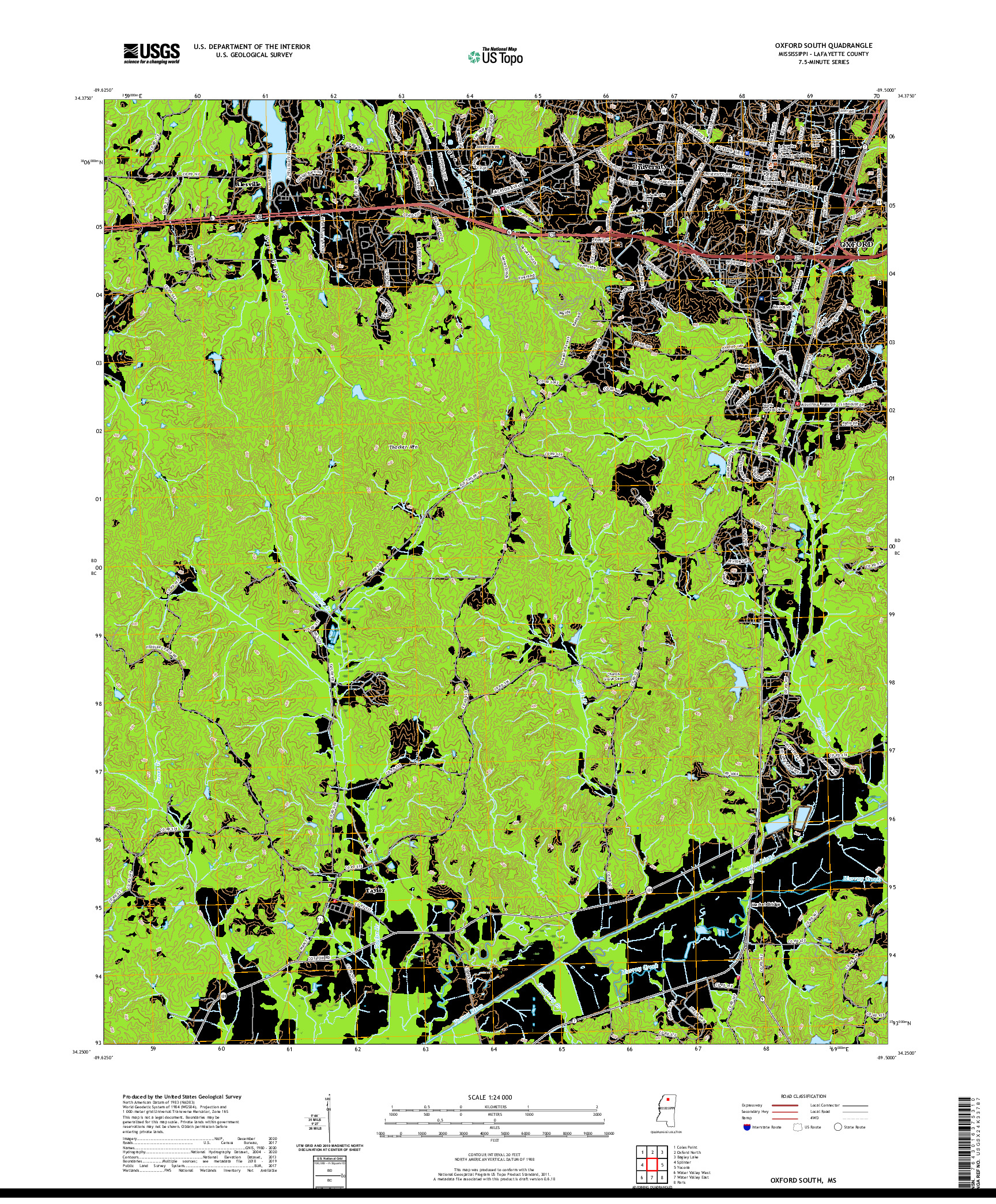 USGS US TOPO 7.5-MINUTE MAP FOR OXFORD SOUTH, MS 2021
