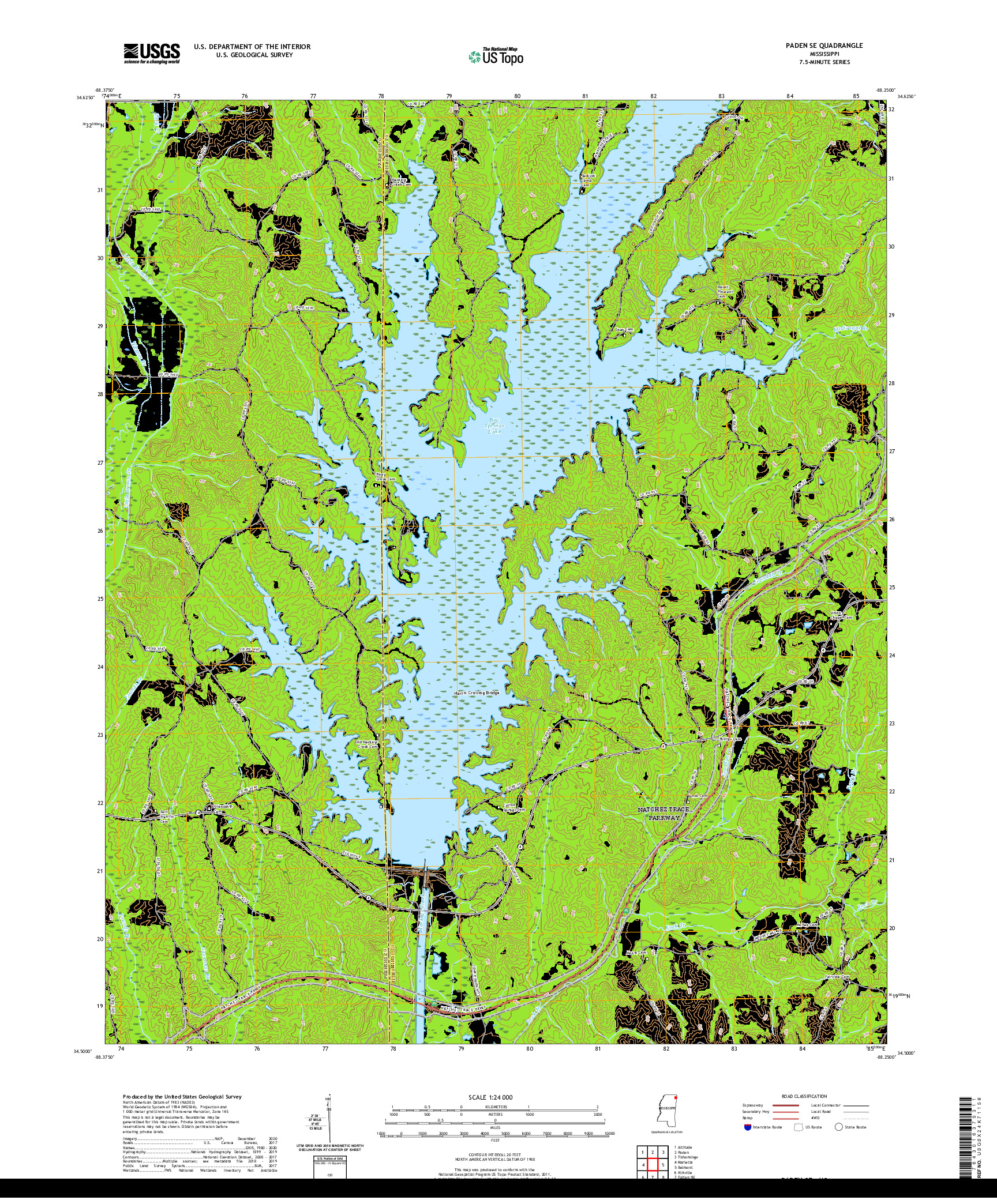 USGS US TOPO 7.5-MINUTE MAP FOR PADEN SE, MS 2021