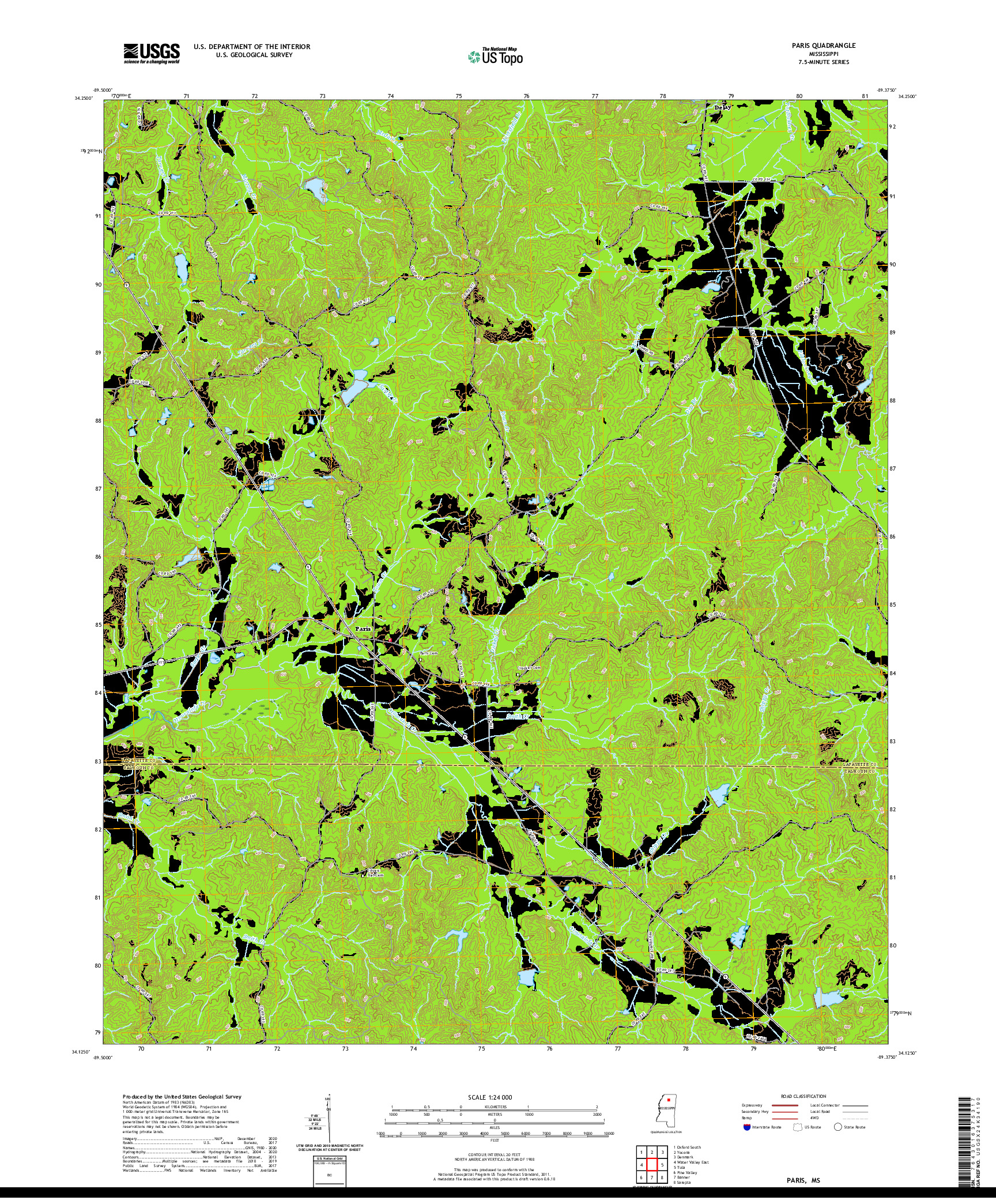 USGS US TOPO 7.5-MINUTE MAP FOR PARIS, MS 2021