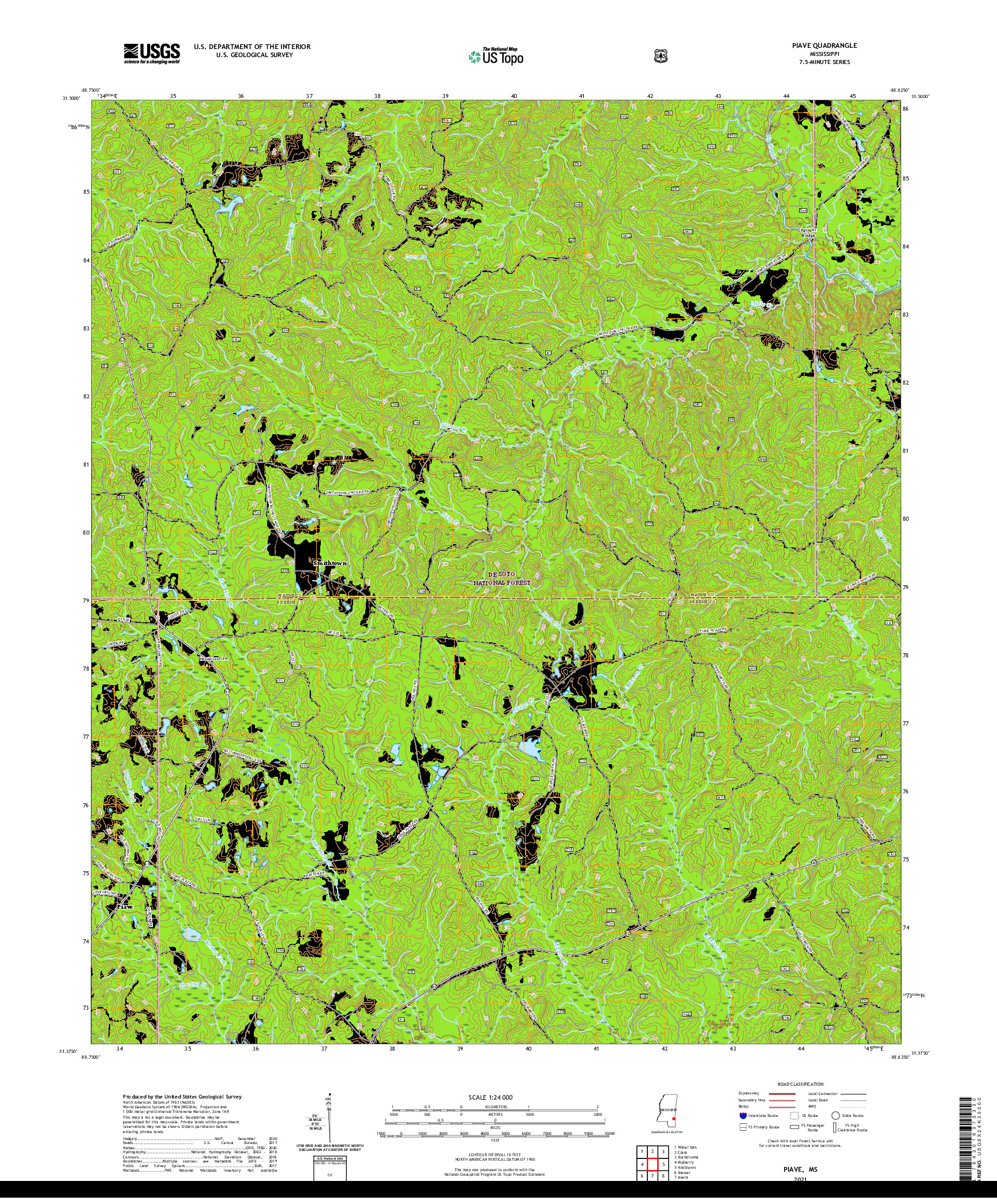 USGS US TOPO 7.5-MINUTE MAP FOR PIAVE, MS 2021