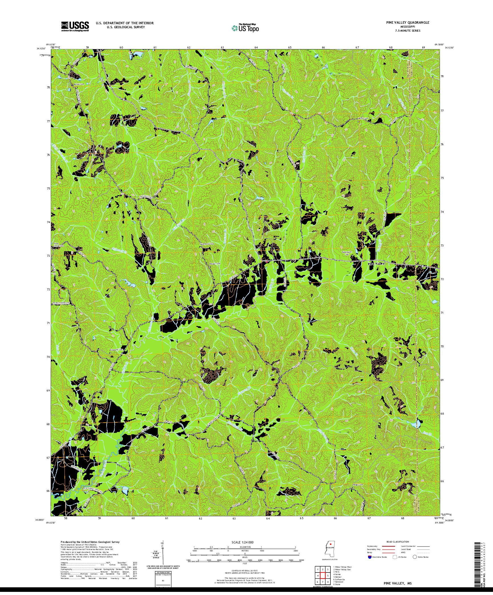 USGS US TOPO 7.5-MINUTE MAP FOR PINE VALLEY, MS 2021