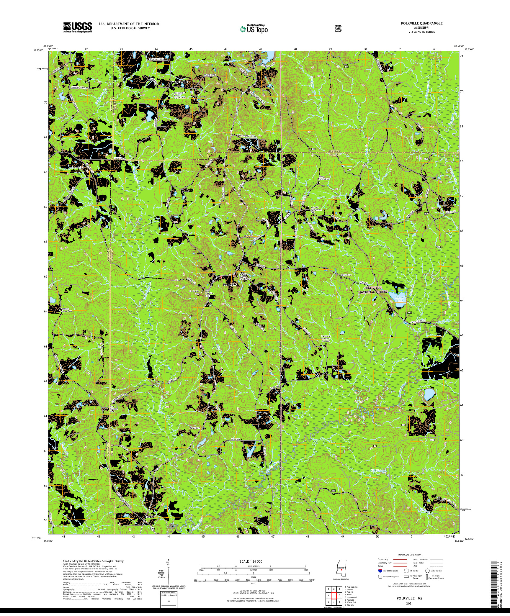 USGS US TOPO 7.5-MINUTE MAP FOR POLKVILLE, MS 2021