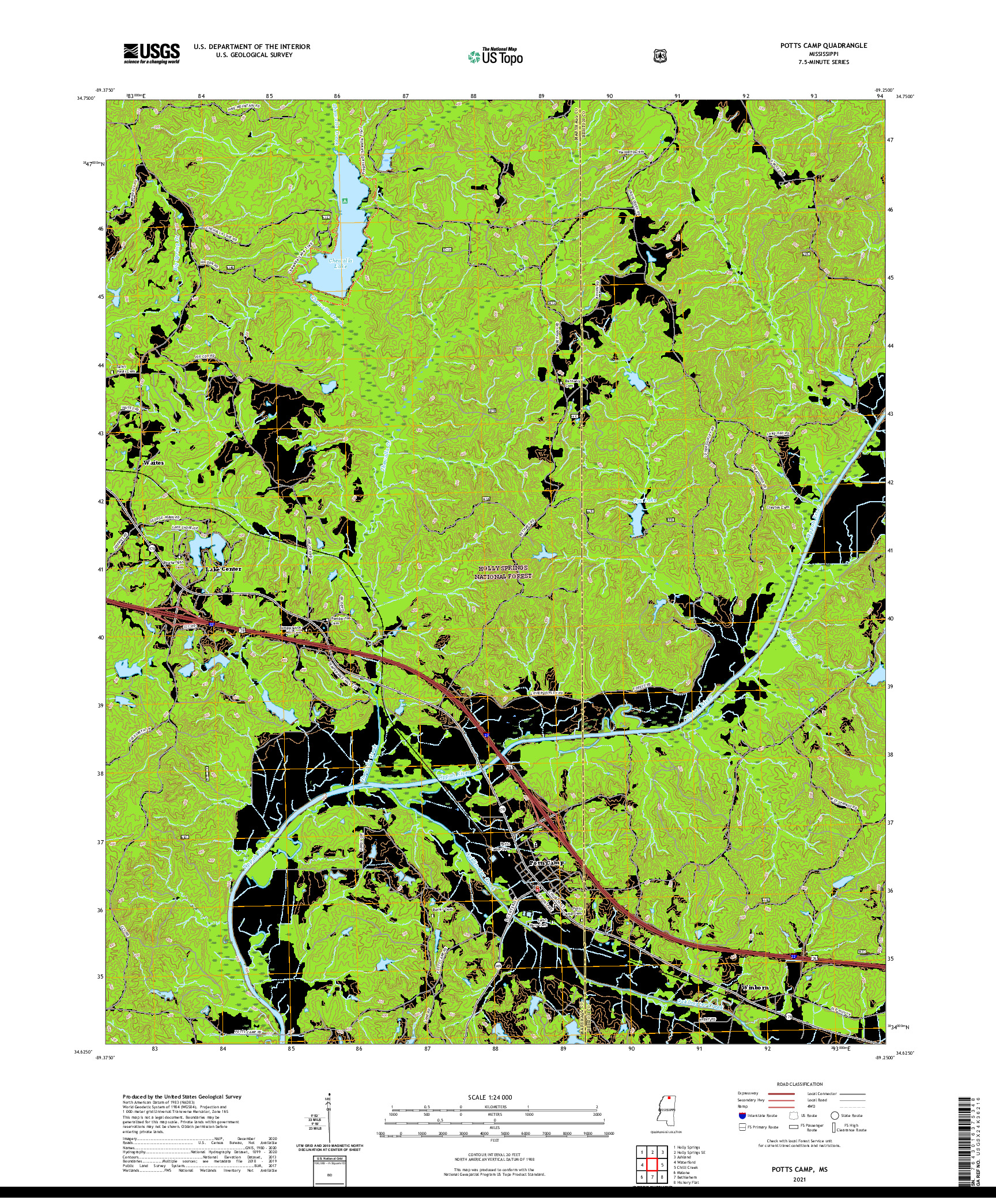 USGS US TOPO 7.5-MINUTE MAP FOR POTTS CAMP, MS 2021
