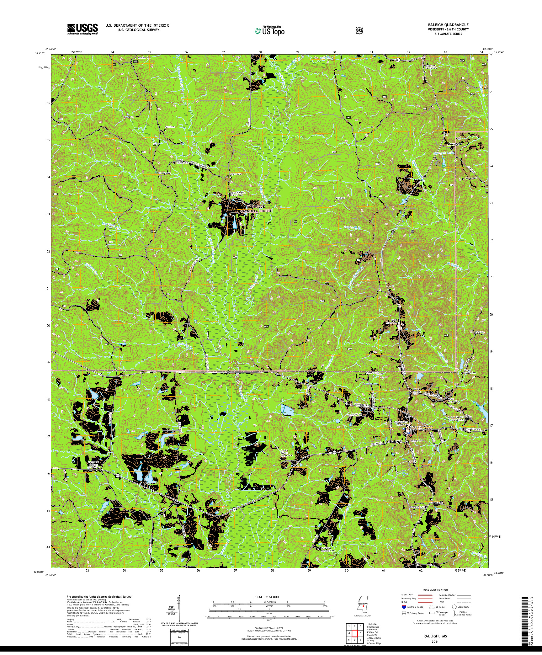 USGS US TOPO 7.5-MINUTE MAP FOR RALEIGH, MS 2021