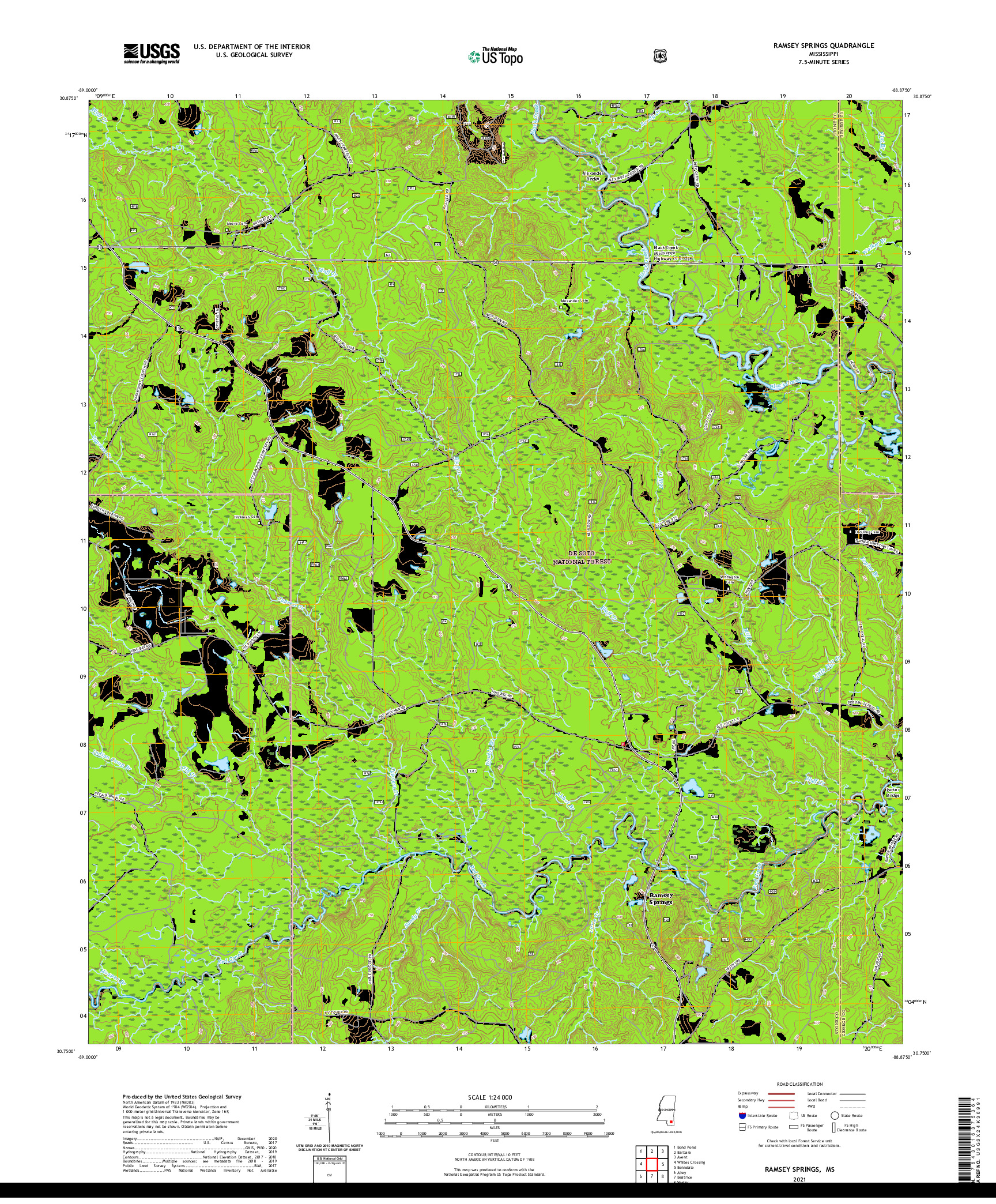 USGS US TOPO 7.5-MINUTE MAP FOR RAMSEY SPRINGS, MS 2021