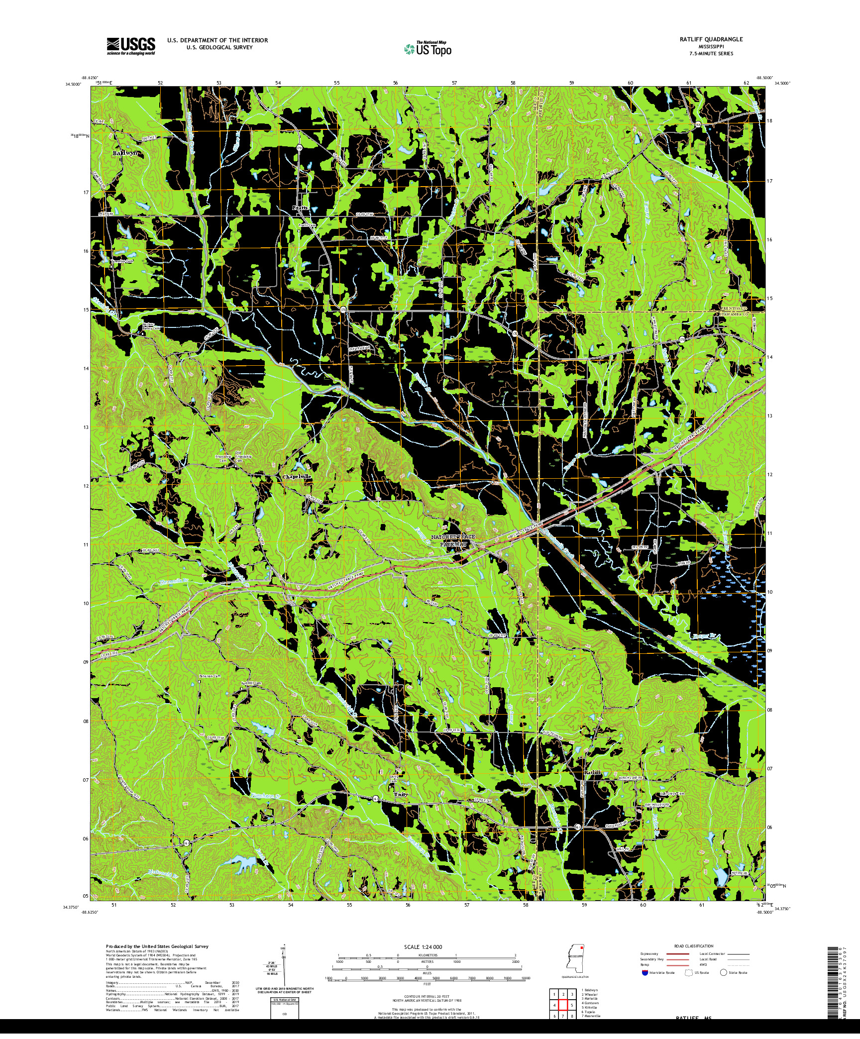 USGS US TOPO 7.5-MINUTE MAP FOR RATLIFF, MS 2021