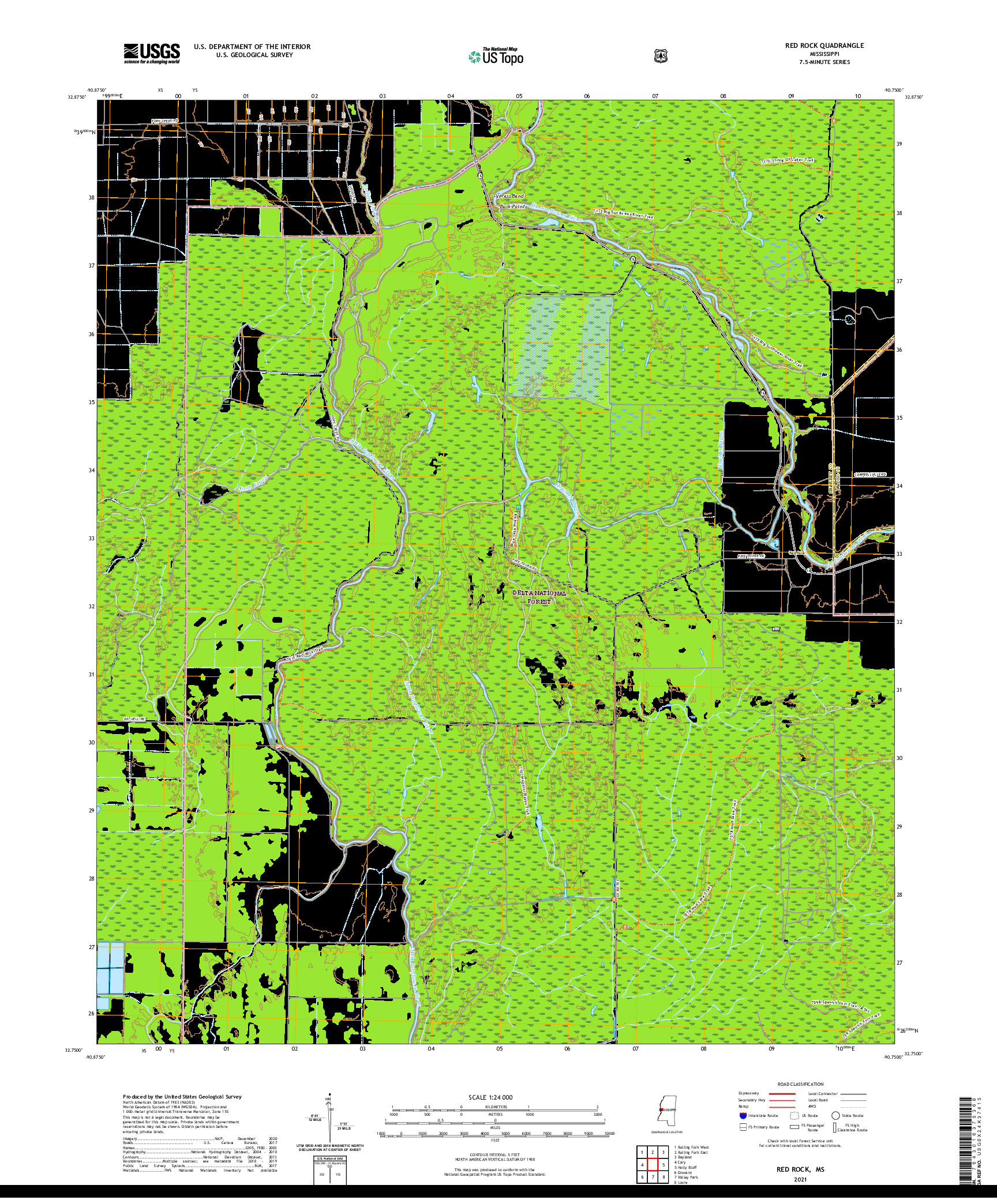USGS US TOPO 7.5-MINUTE MAP FOR RED ROCK, MS 2021