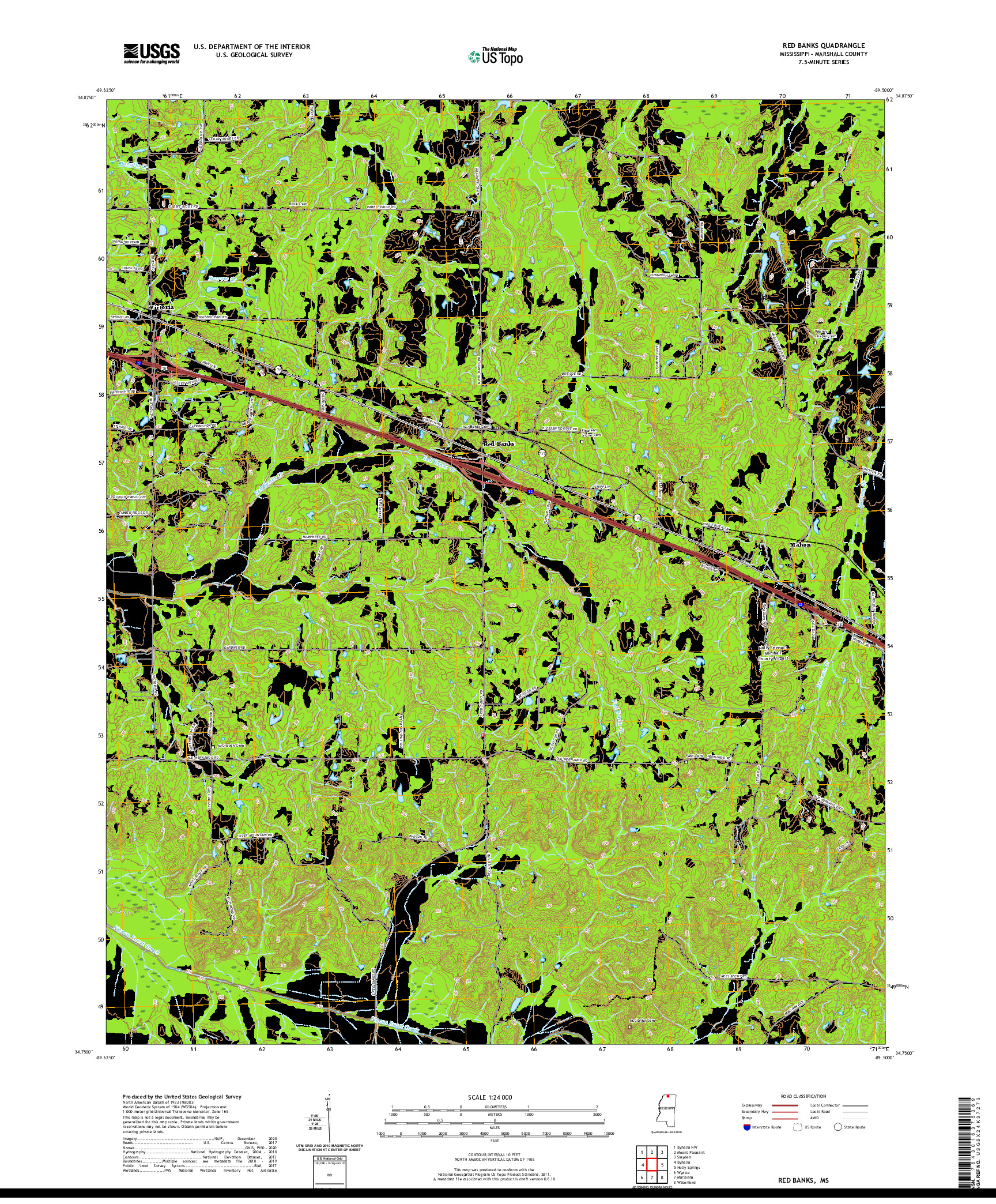 USGS US TOPO 7.5-MINUTE MAP FOR RED BANKS, MS 2021