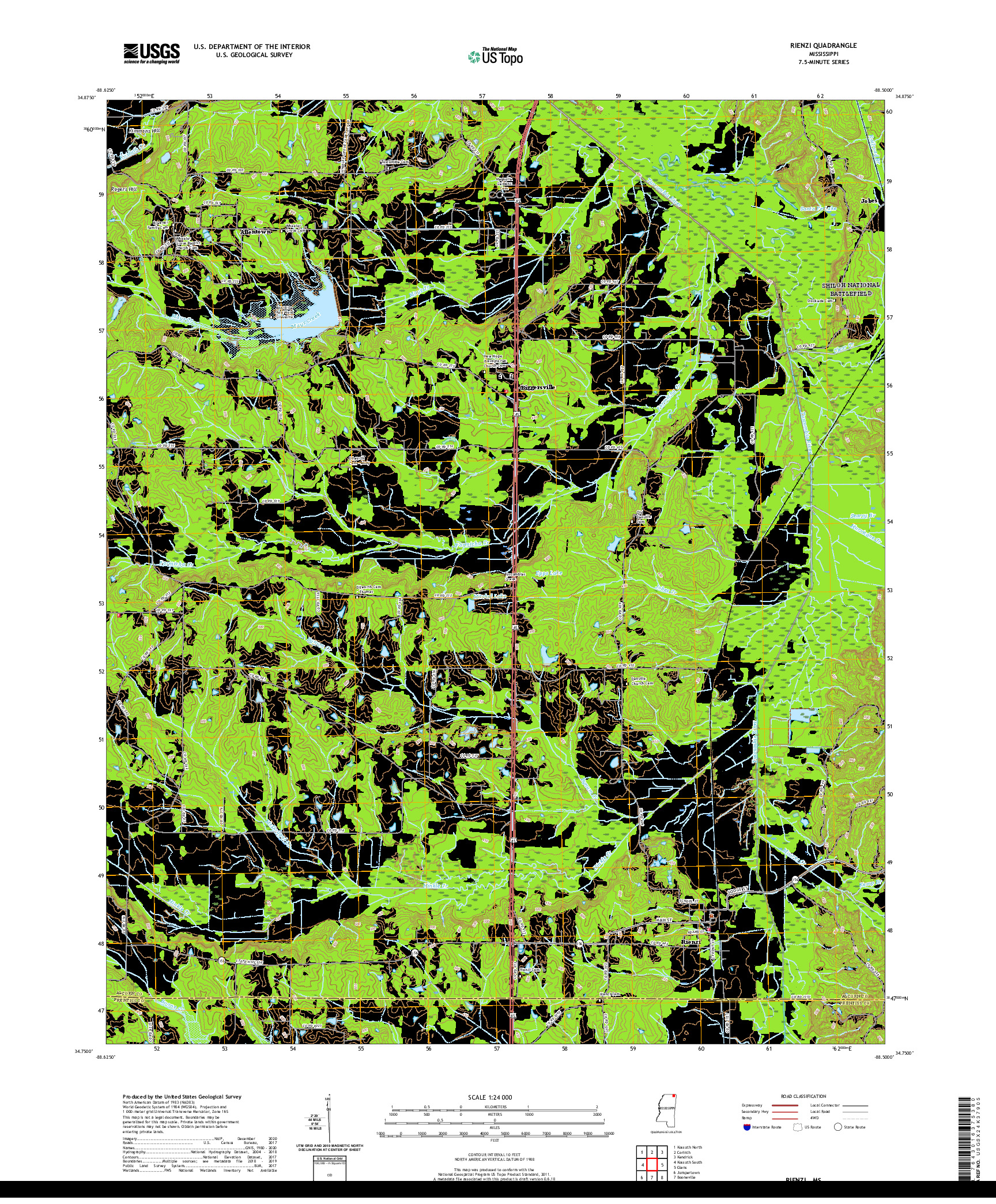 USGS US TOPO 7.5-MINUTE MAP FOR RIENZI, MS 2021