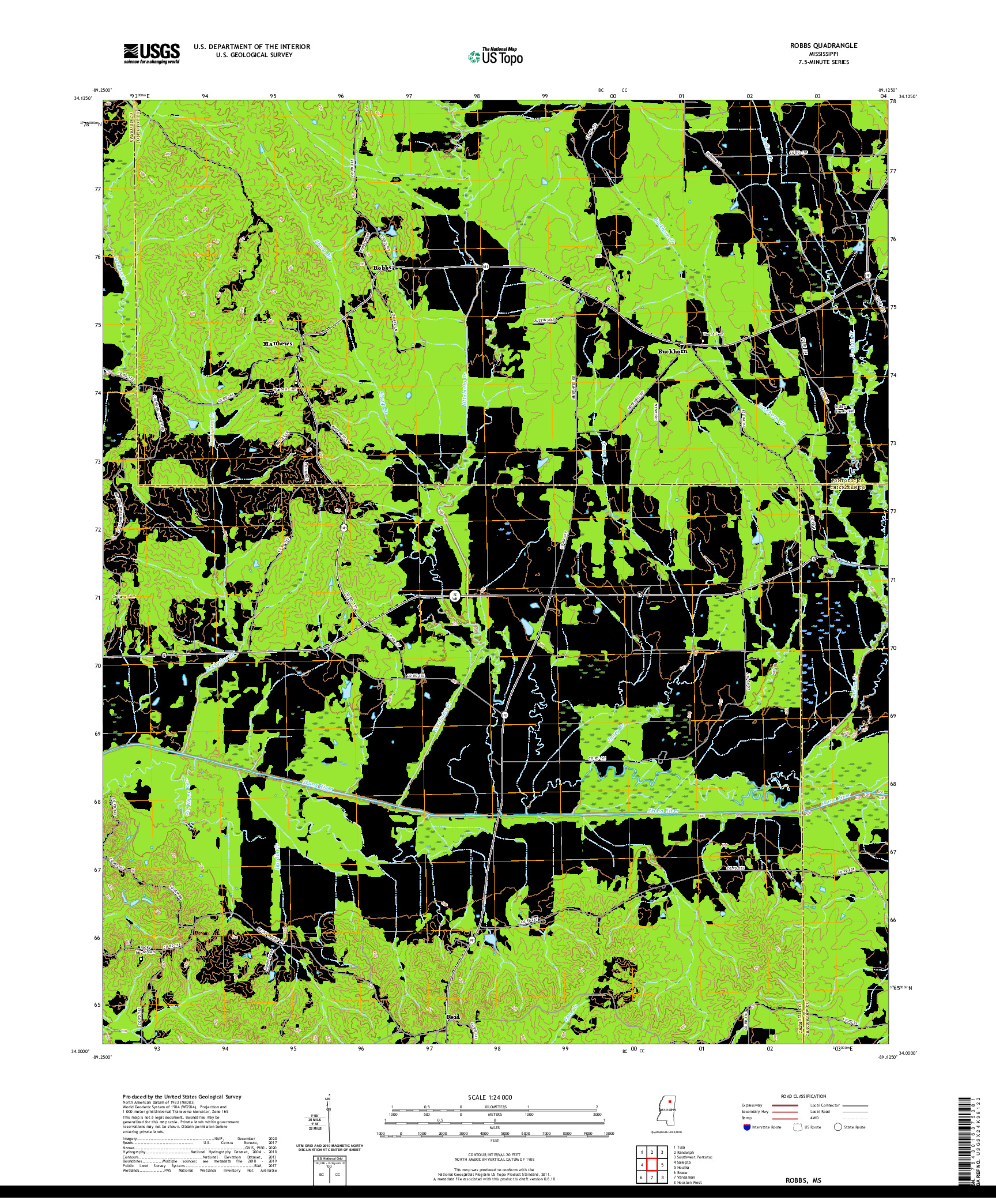 USGS US TOPO 7.5-MINUTE MAP FOR ROBBS, MS 2021