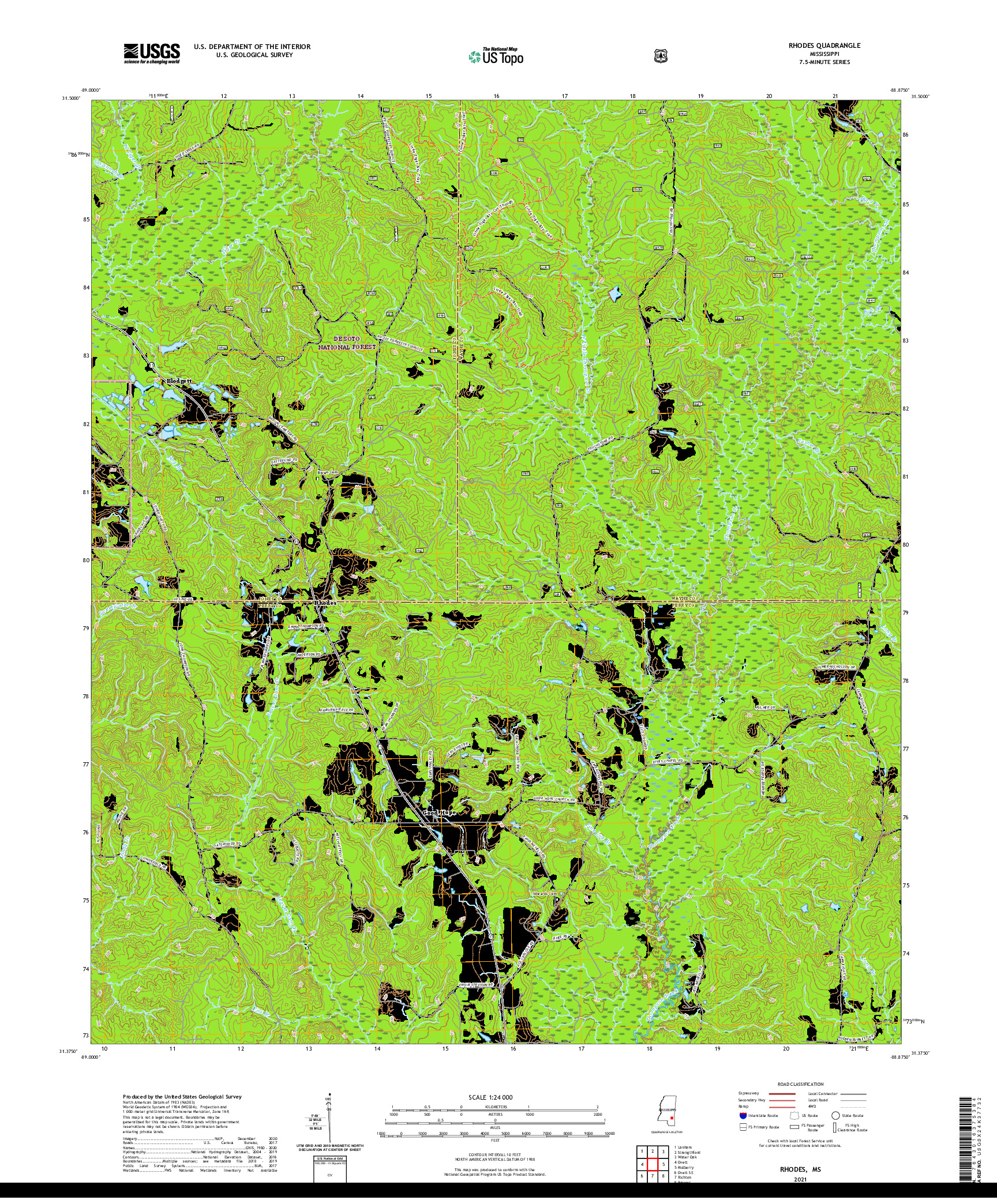USGS US TOPO 7.5-MINUTE MAP FOR RHODES, MS 2021