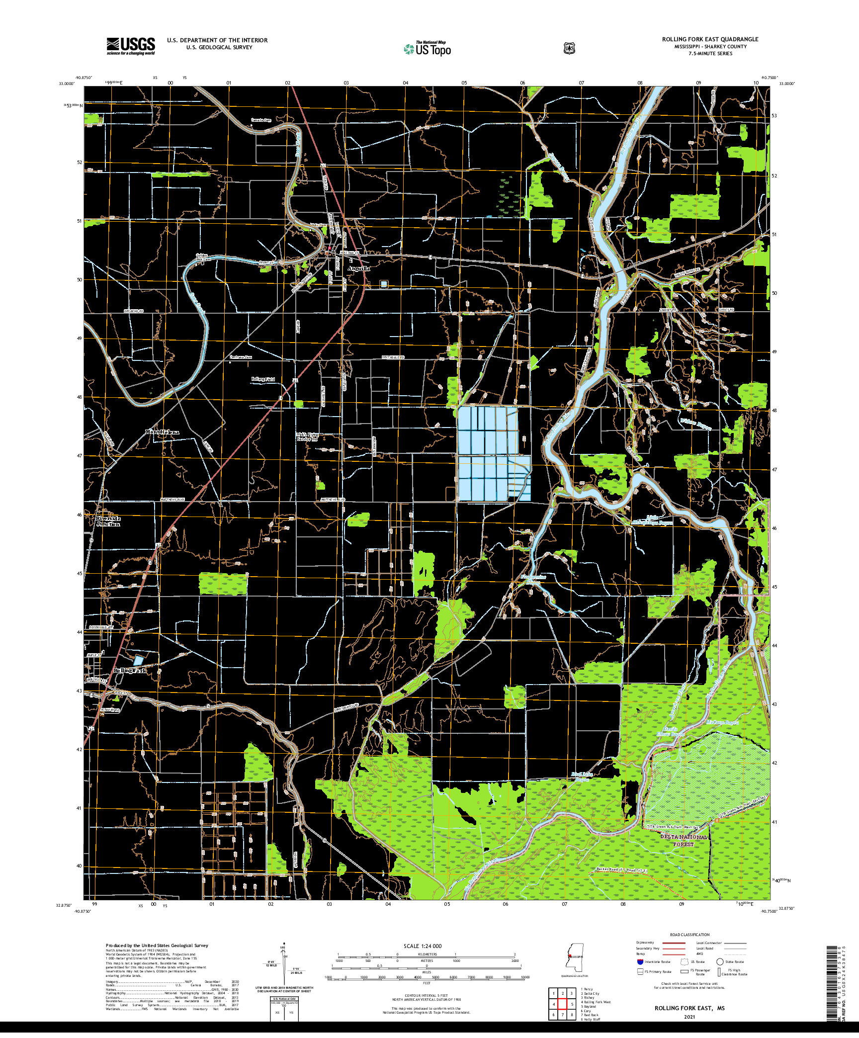 USGS US TOPO 7.5-MINUTE MAP FOR ROLLING FORK EAST, MS 2021