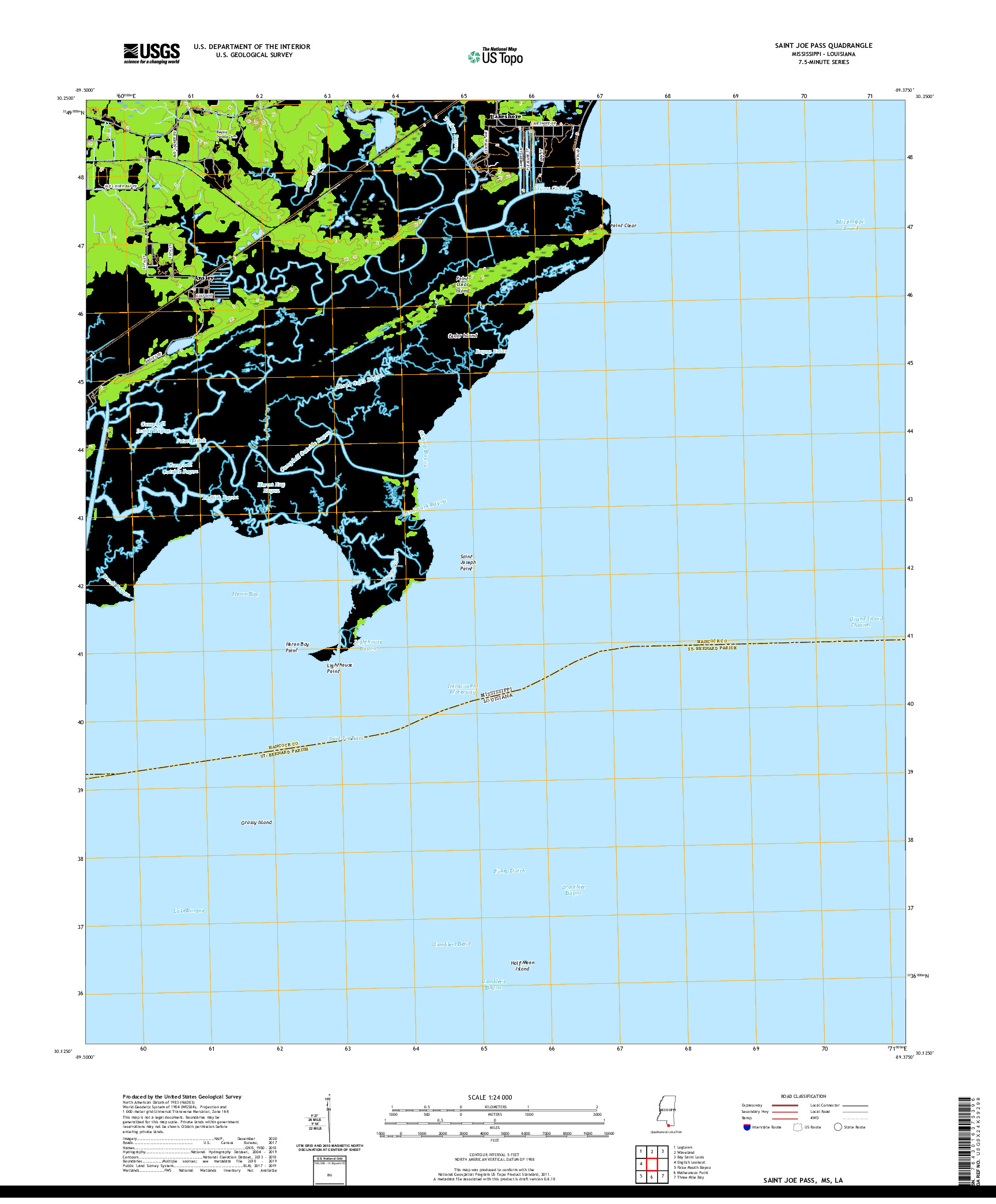 USGS US TOPO 7.5-MINUTE MAP FOR SAINT JOE PASS, MS,LA 2021