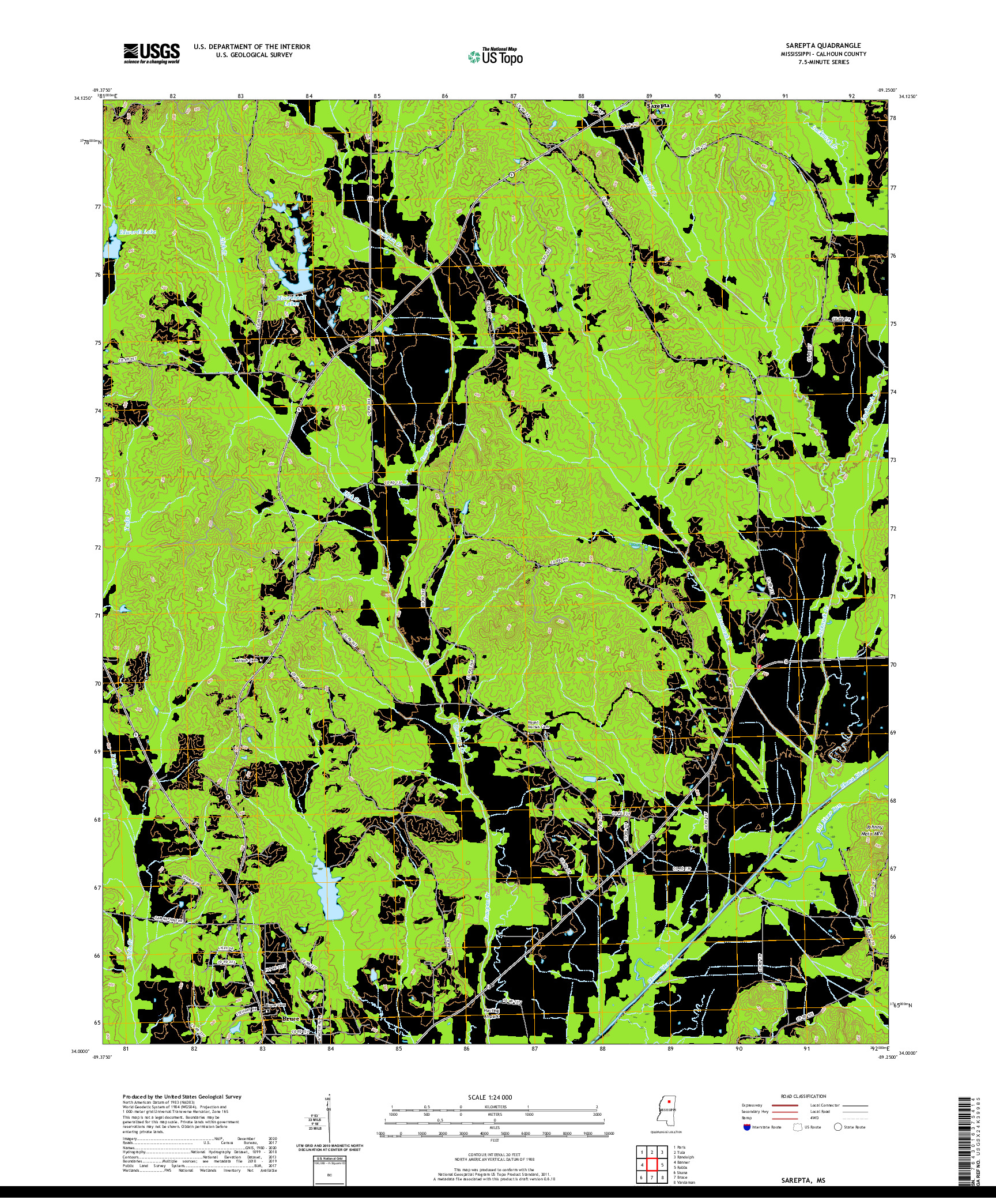 USGS US TOPO 7.5-MINUTE MAP FOR SAREPTA, MS 2021