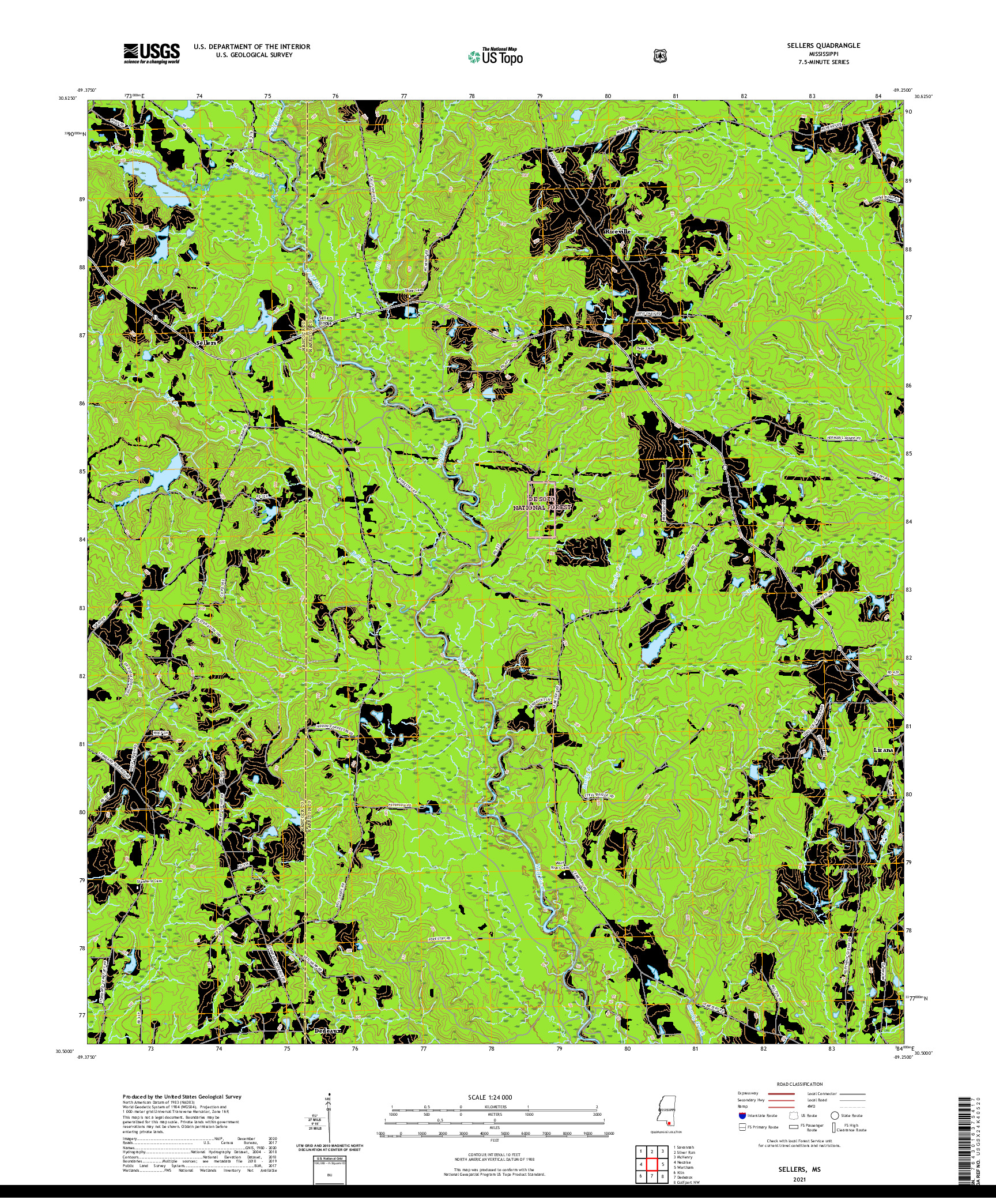 USGS US TOPO 7.5-MINUTE MAP FOR SELLERS, MS 2021