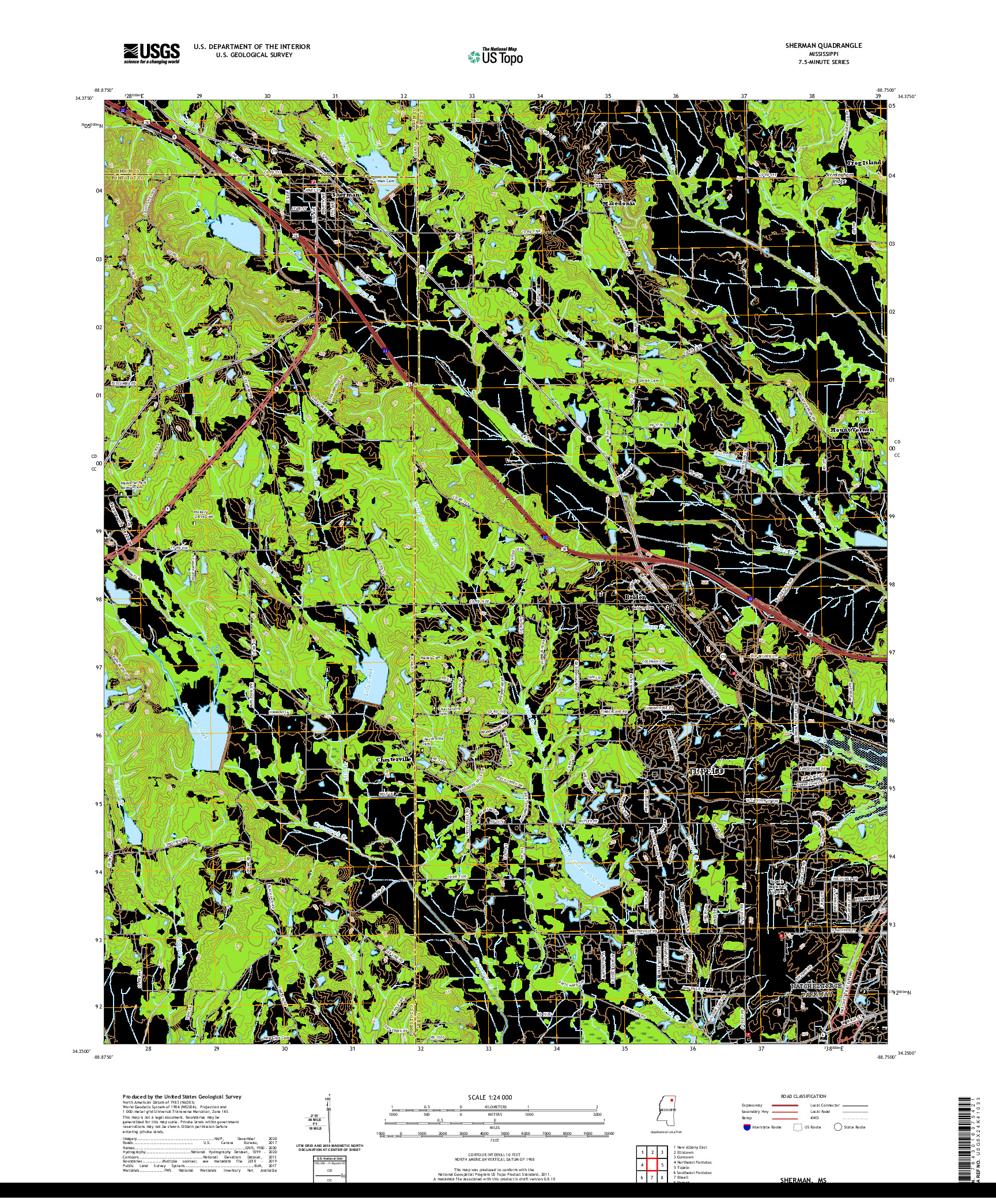 USGS US TOPO 7.5-MINUTE MAP FOR SHERMAN, MS 2021