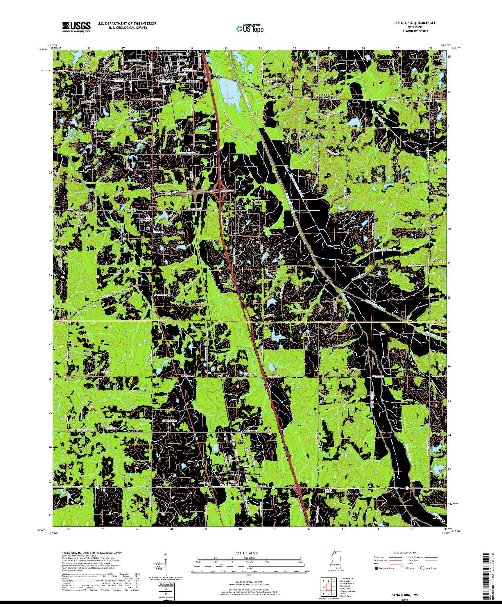 USGS US TOPO 7.5-MINUTE MAP FOR SENATOBIA, MS 2021