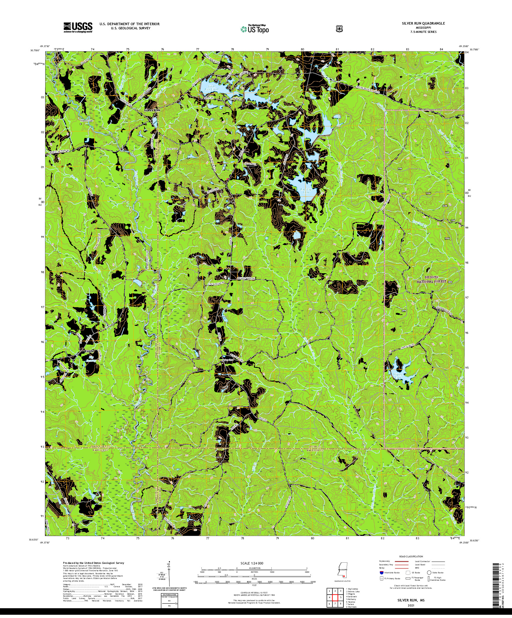 USGS US TOPO 7.5-MINUTE MAP FOR SILVER RUN, MS 2021