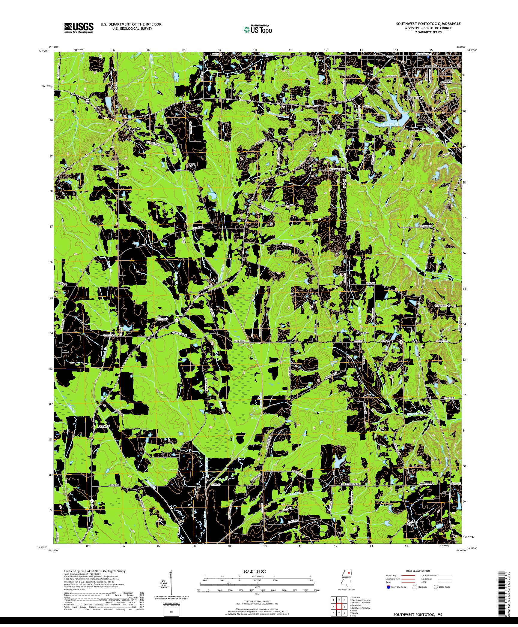 USGS US TOPO 7.5-MINUTE MAP FOR SOUTHWEST PONTOTOC, MS 2021