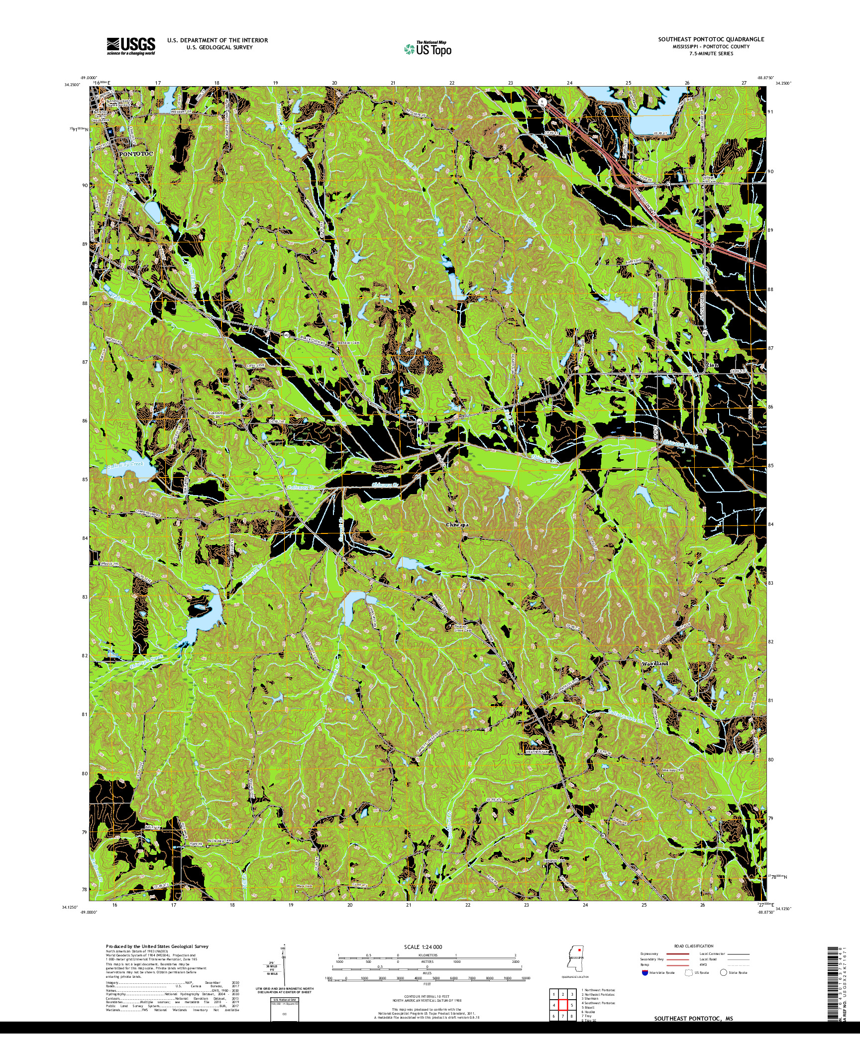 USGS US TOPO 7.5-MINUTE MAP FOR SOUTHEAST PONTOTOC, MS 2021