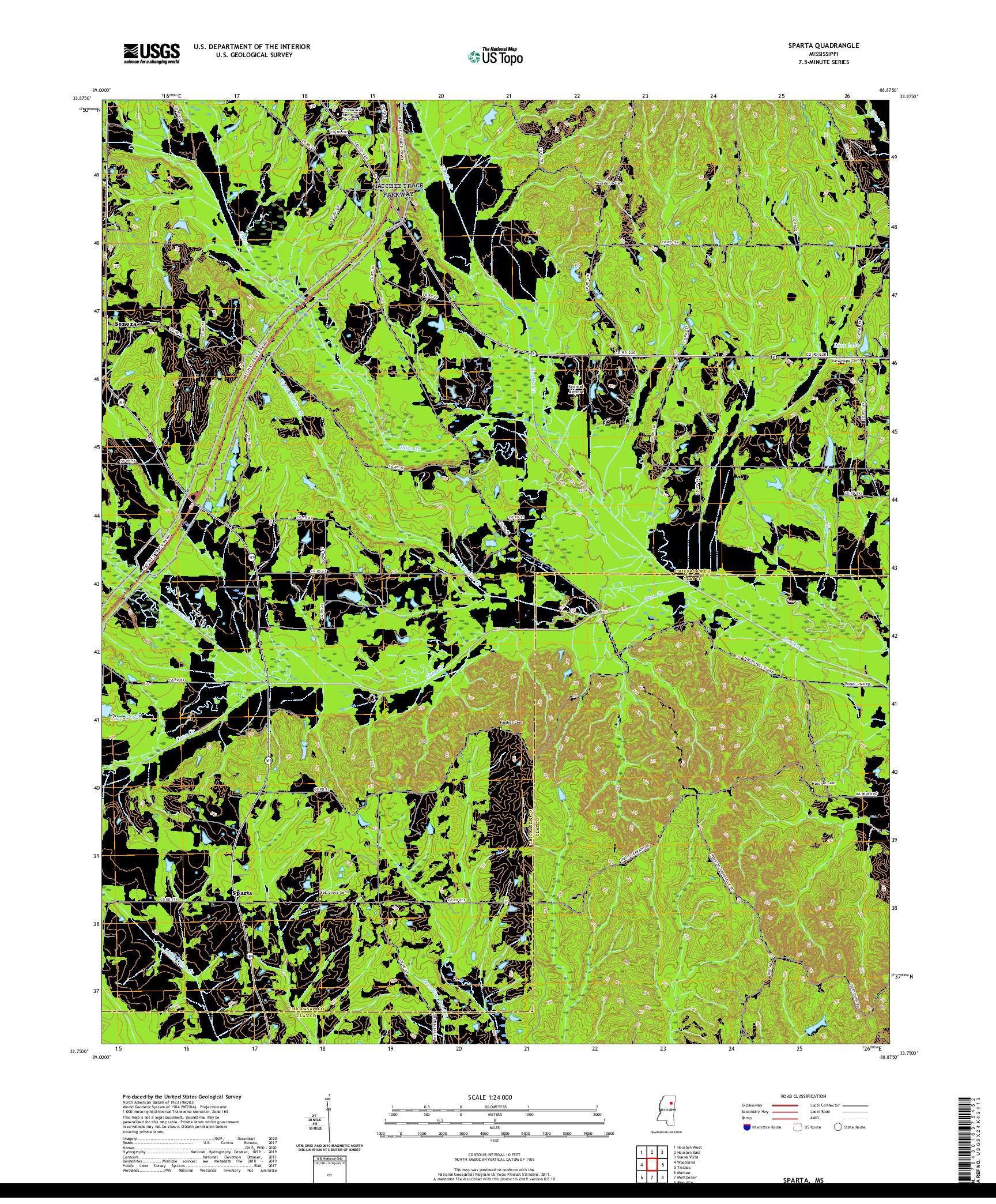 USGS US TOPO 7.5-MINUTE MAP FOR SPARTA, MS 2021