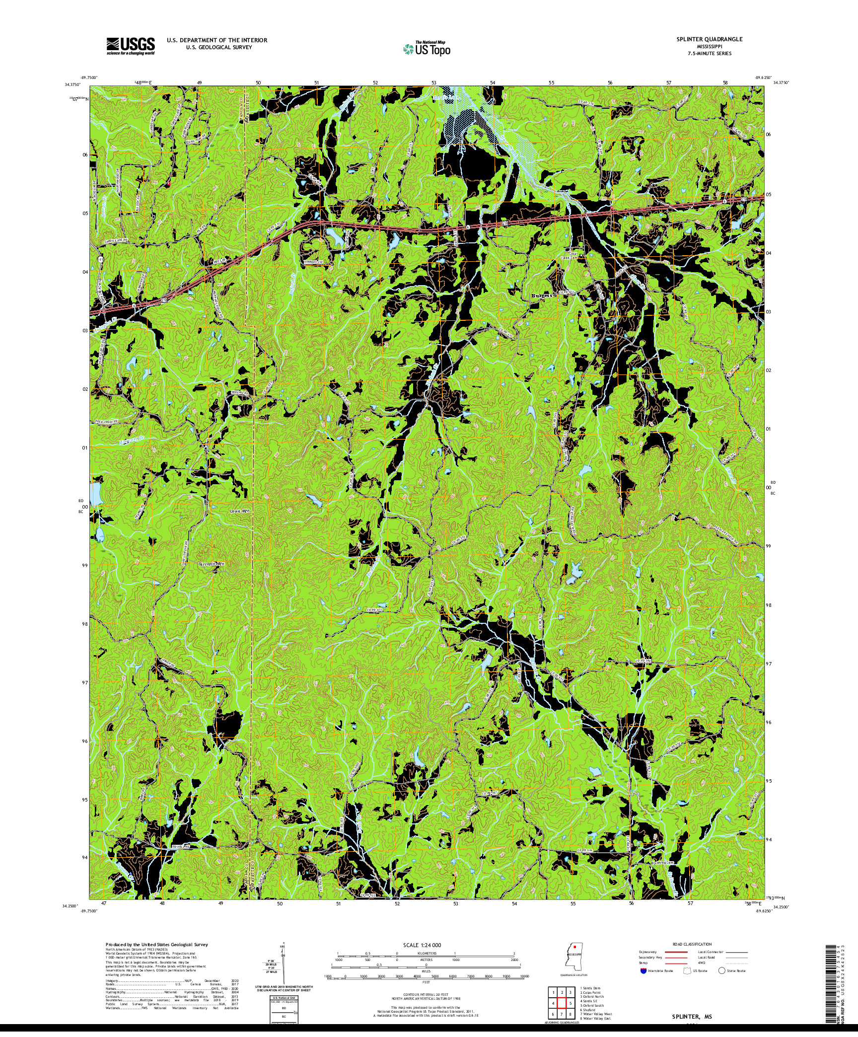 USGS US TOPO 7.5-MINUTE MAP FOR SPLINTER, MS 2021