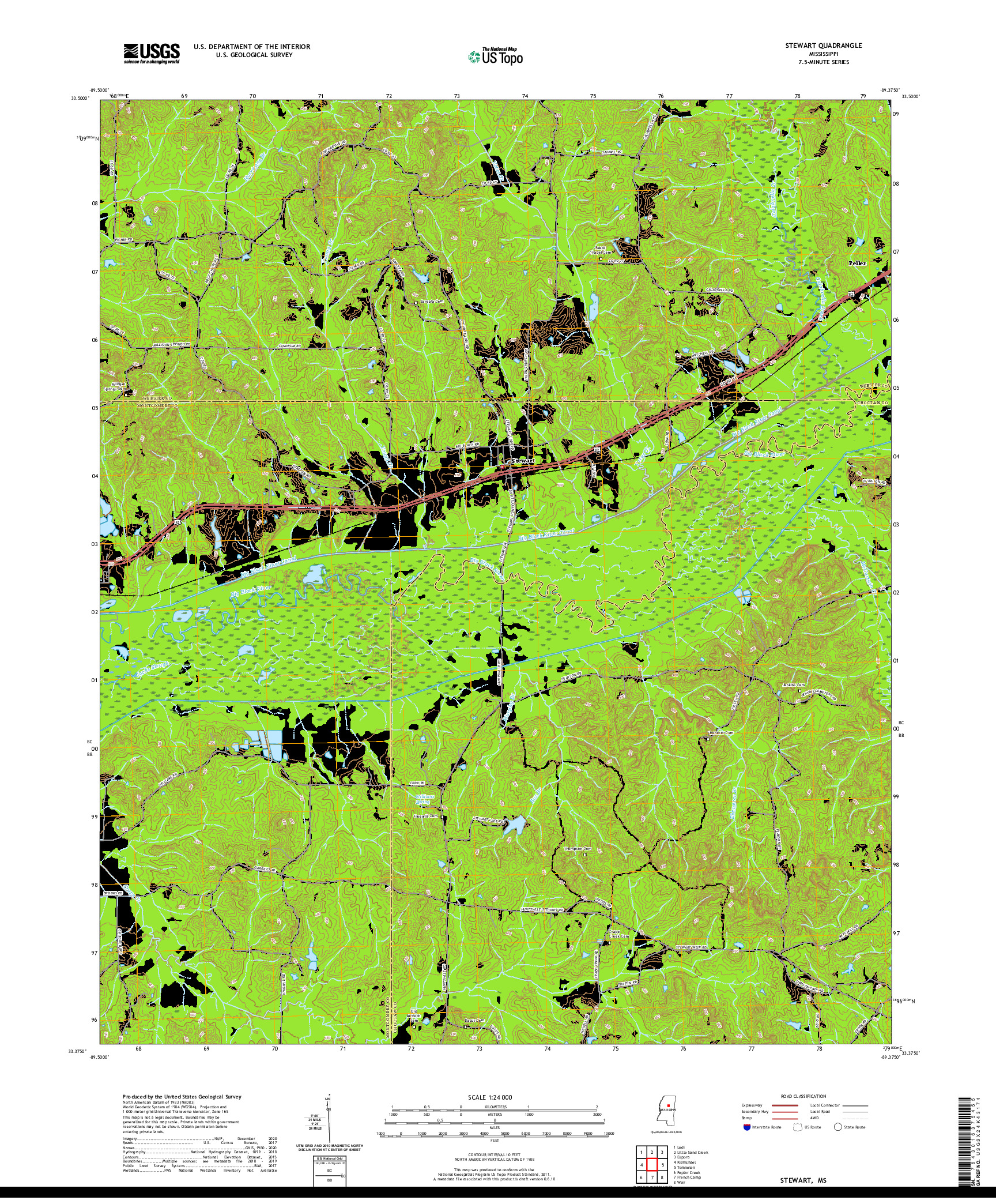 USGS US TOPO 7.5-MINUTE MAP FOR STEWART, MS 2021