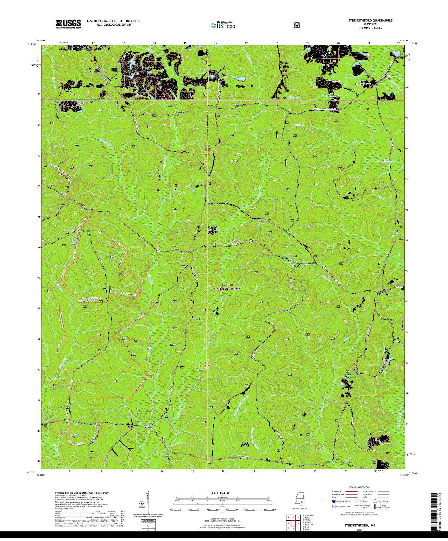 USGS US TOPO 7.5-MINUTE MAP FOR STRENGTHFORD, MS 2021