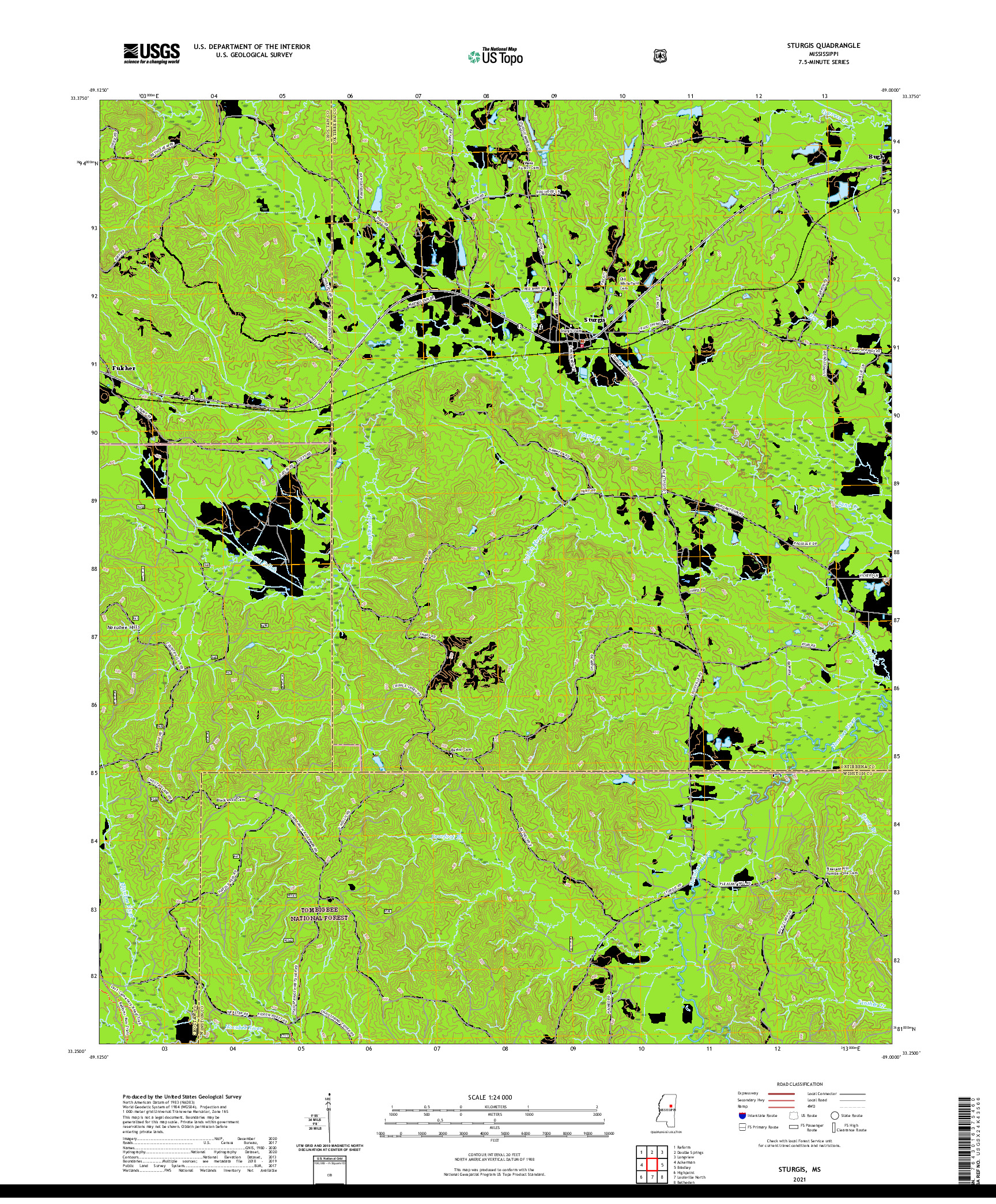 USGS US TOPO 7.5-MINUTE MAP FOR STURGIS, MS 2021