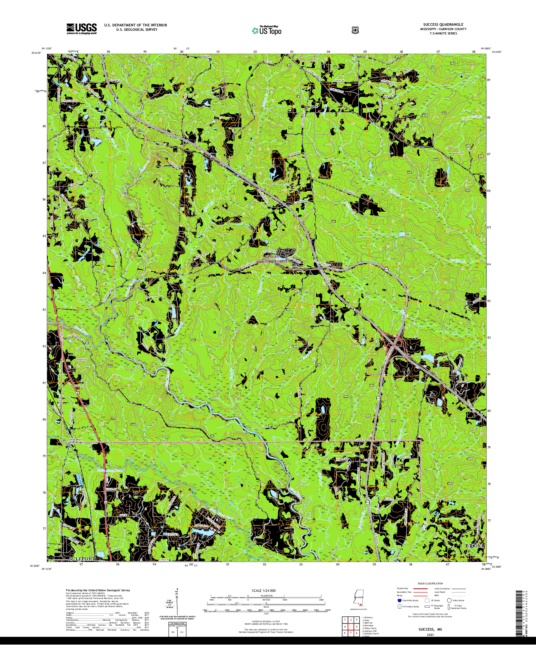 USGS US TOPO 7.5-MINUTE MAP FOR SUCCESS, MS 2021