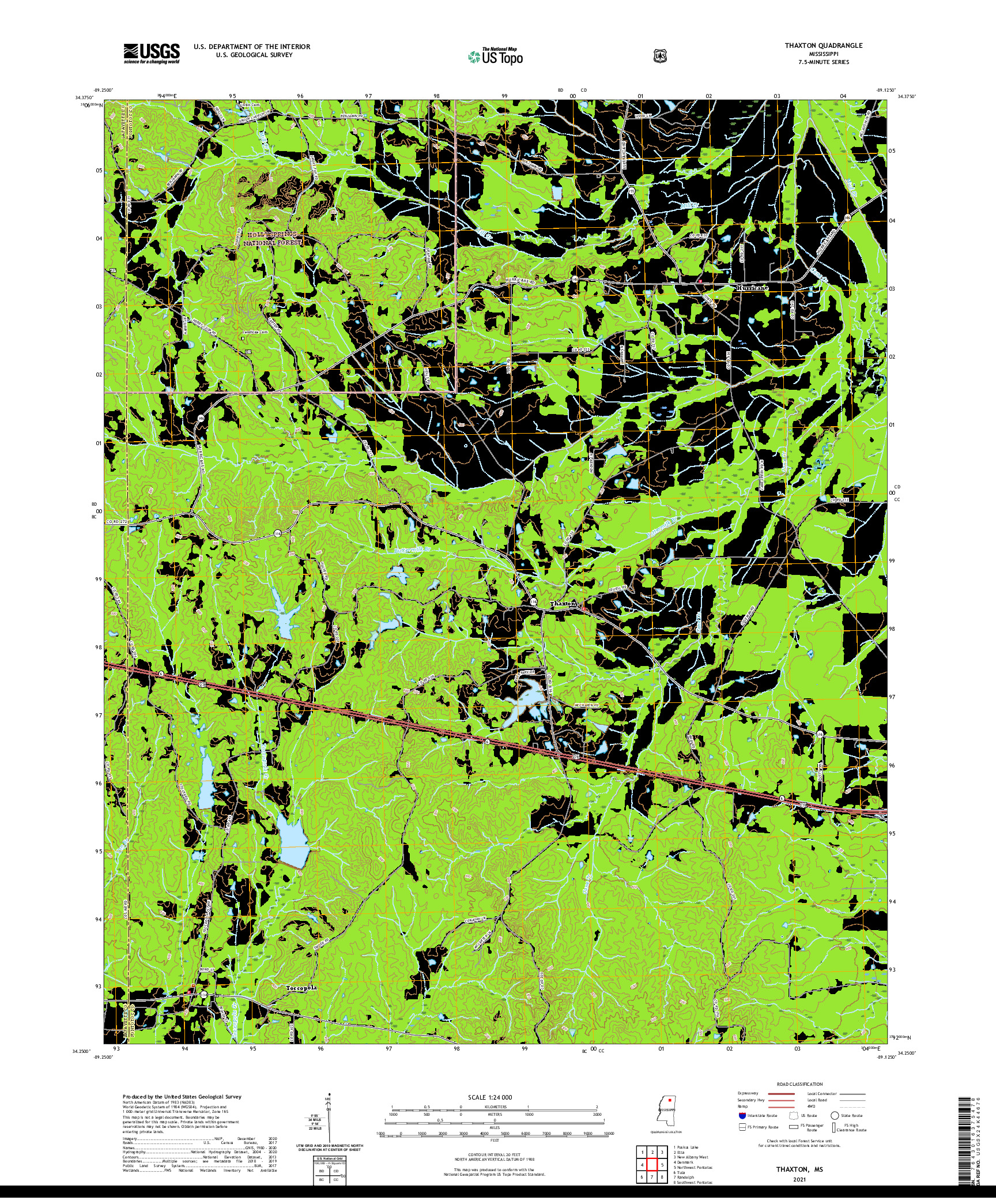 USGS US TOPO 7.5-MINUTE MAP FOR THAXTON, MS 2021