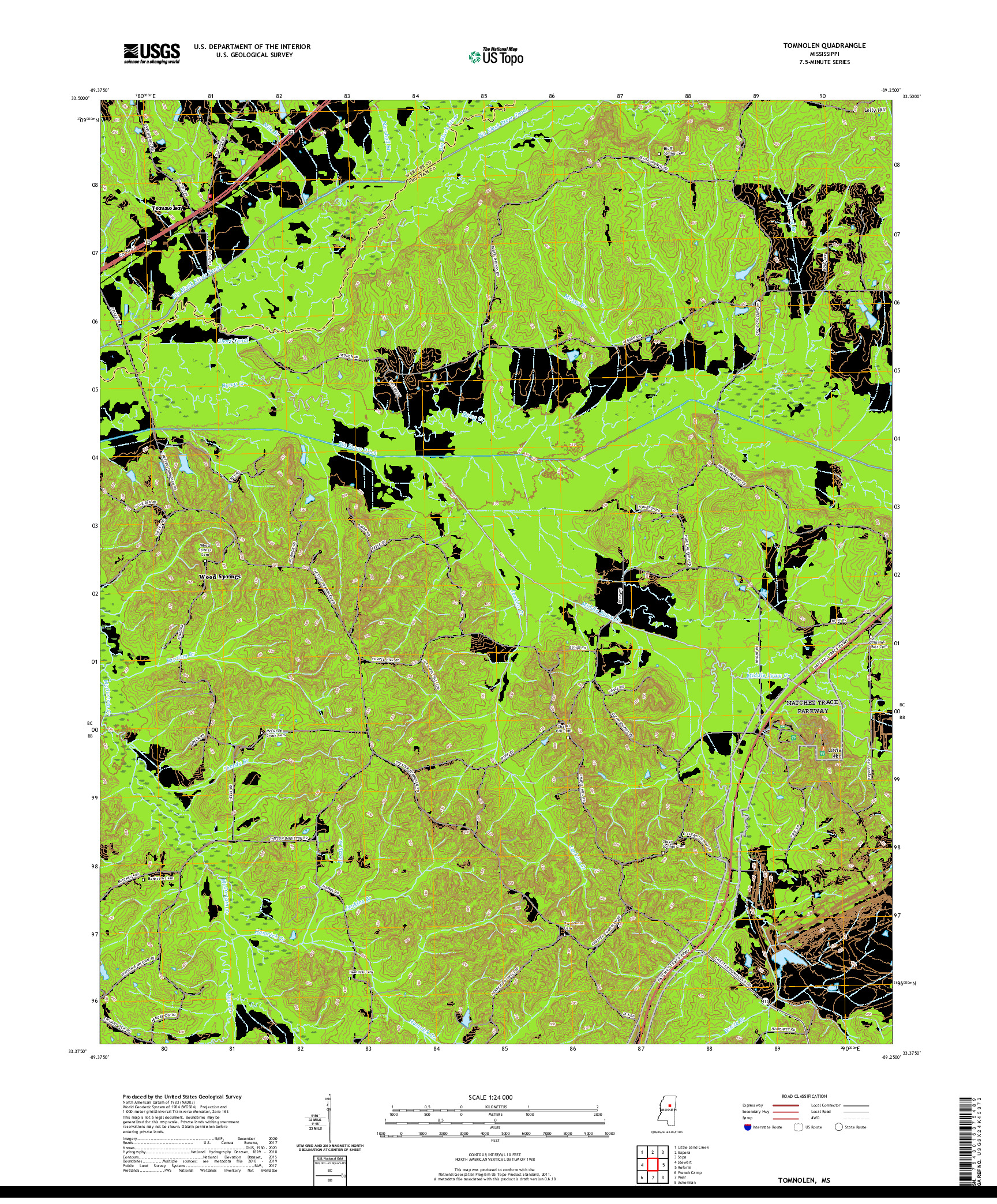 USGS US TOPO 7.5-MINUTE MAP FOR TOMNOLEN, MS 2021