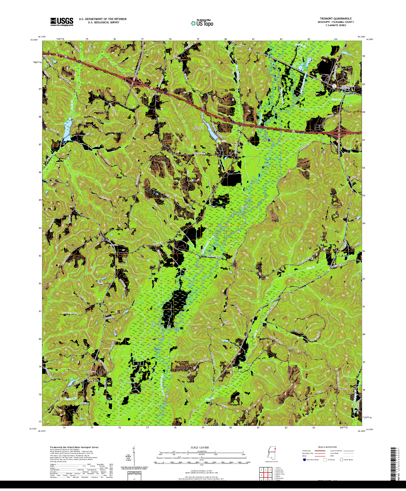 USGS US TOPO 7.5-MINUTE MAP FOR TREMONT, MS 2021