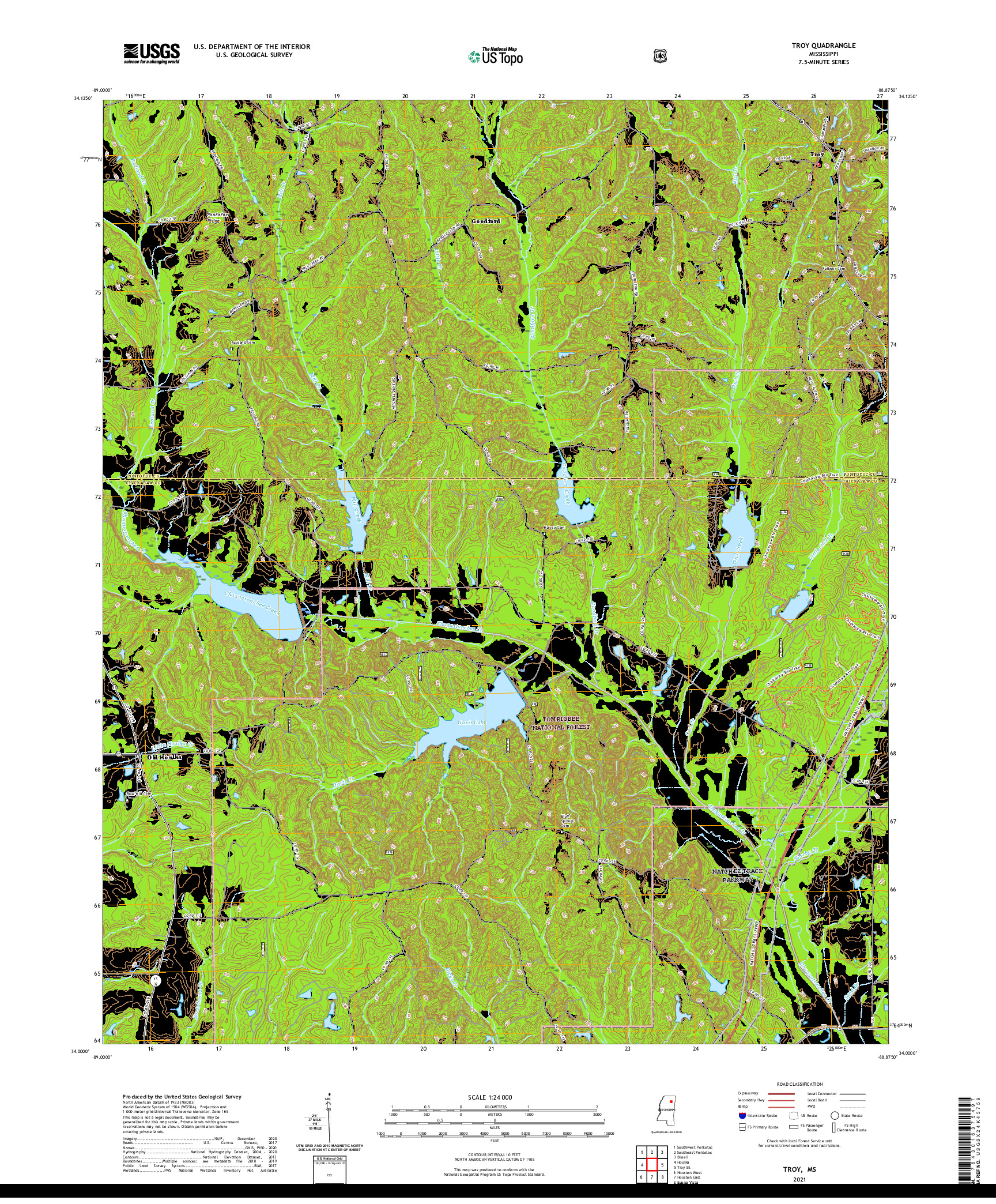 USGS US TOPO 7.5-MINUTE MAP FOR TROY, MS 2021