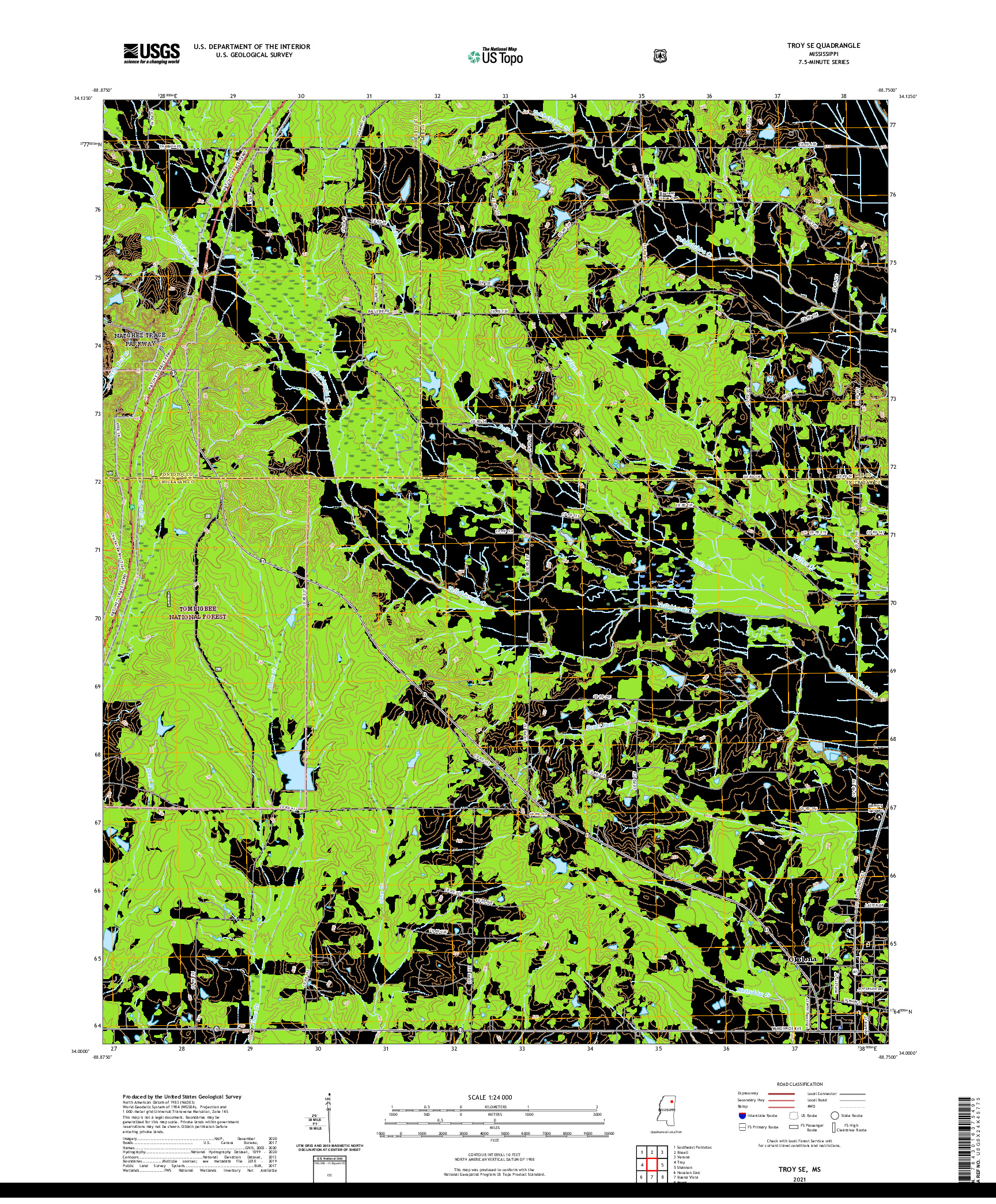 USGS US TOPO 7.5-MINUTE MAP FOR TROY SE, MS 2021