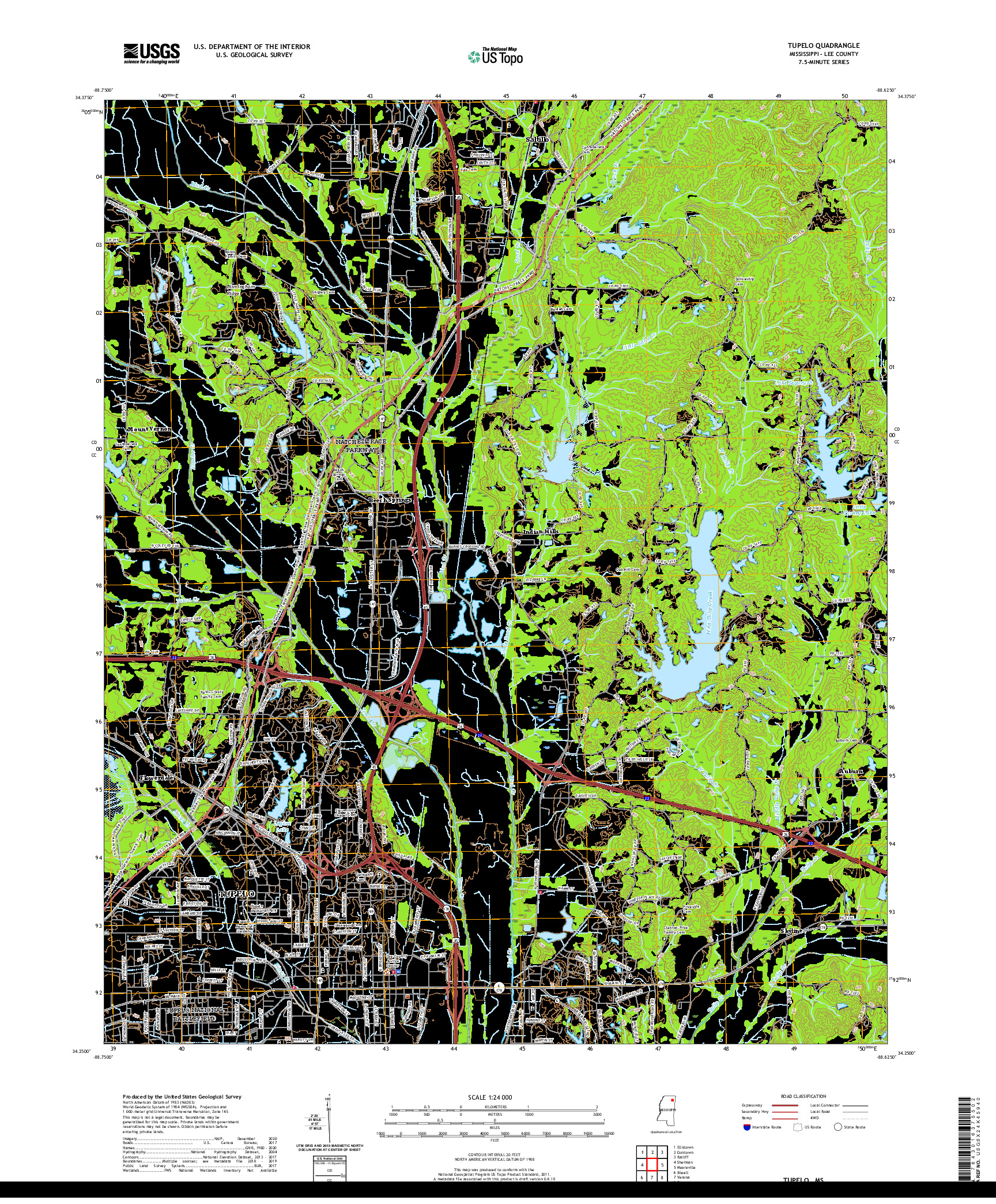 USGS US TOPO 7.5-MINUTE MAP FOR TUPELO, MS 2021