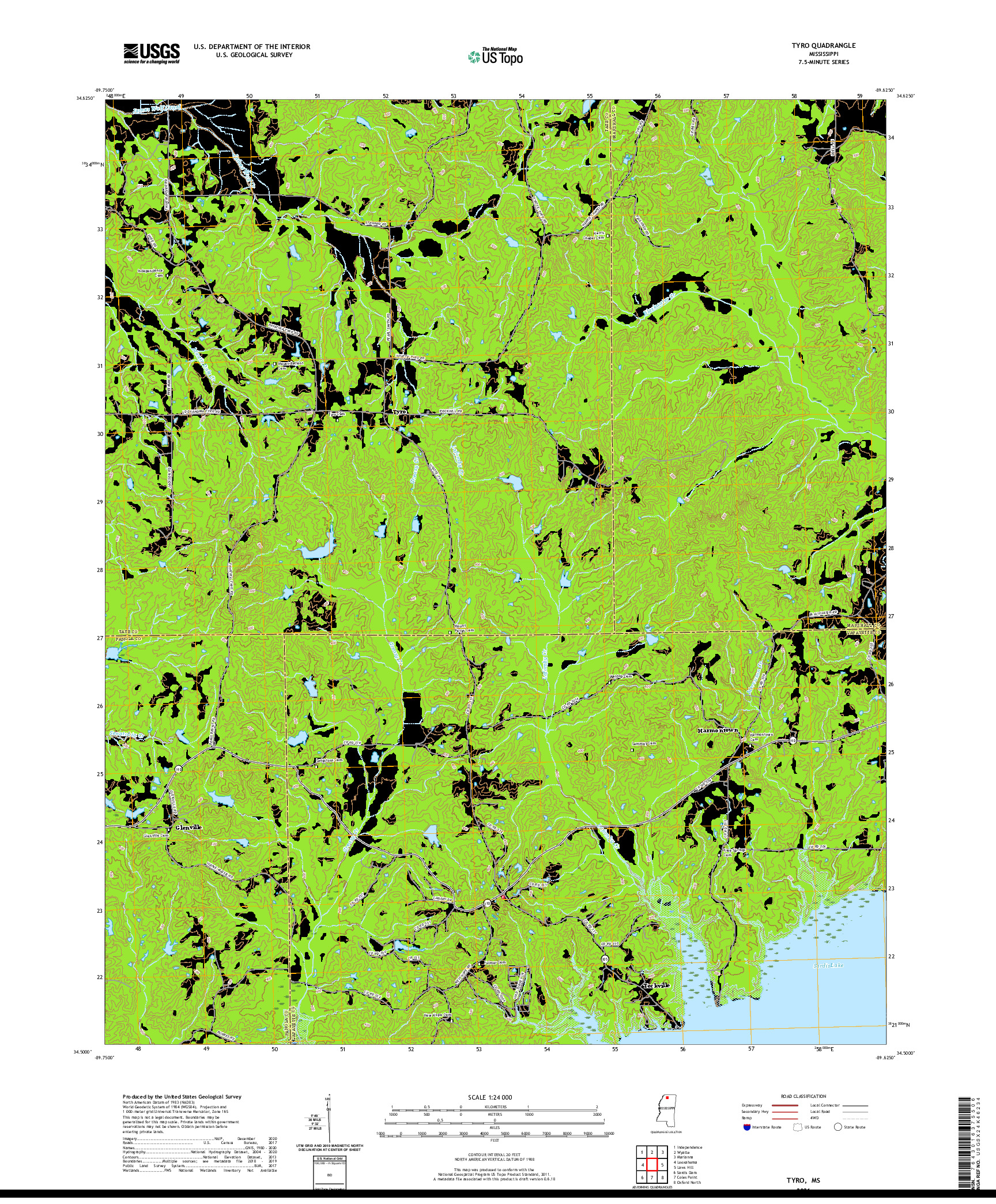 USGS US TOPO 7.5-MINUTE MAP FOR TYRO, MS 2021