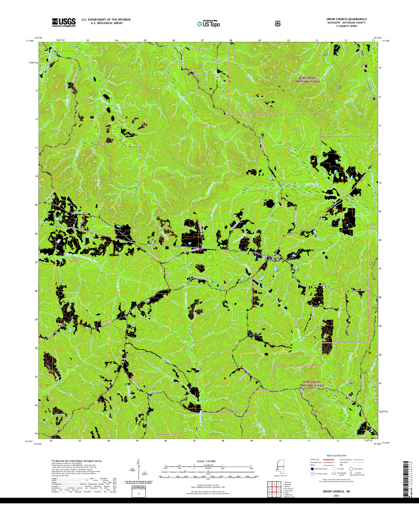 USGS US TOPO 7.5-MINUTE MAP FOR UNION CHURCH, MS 2021