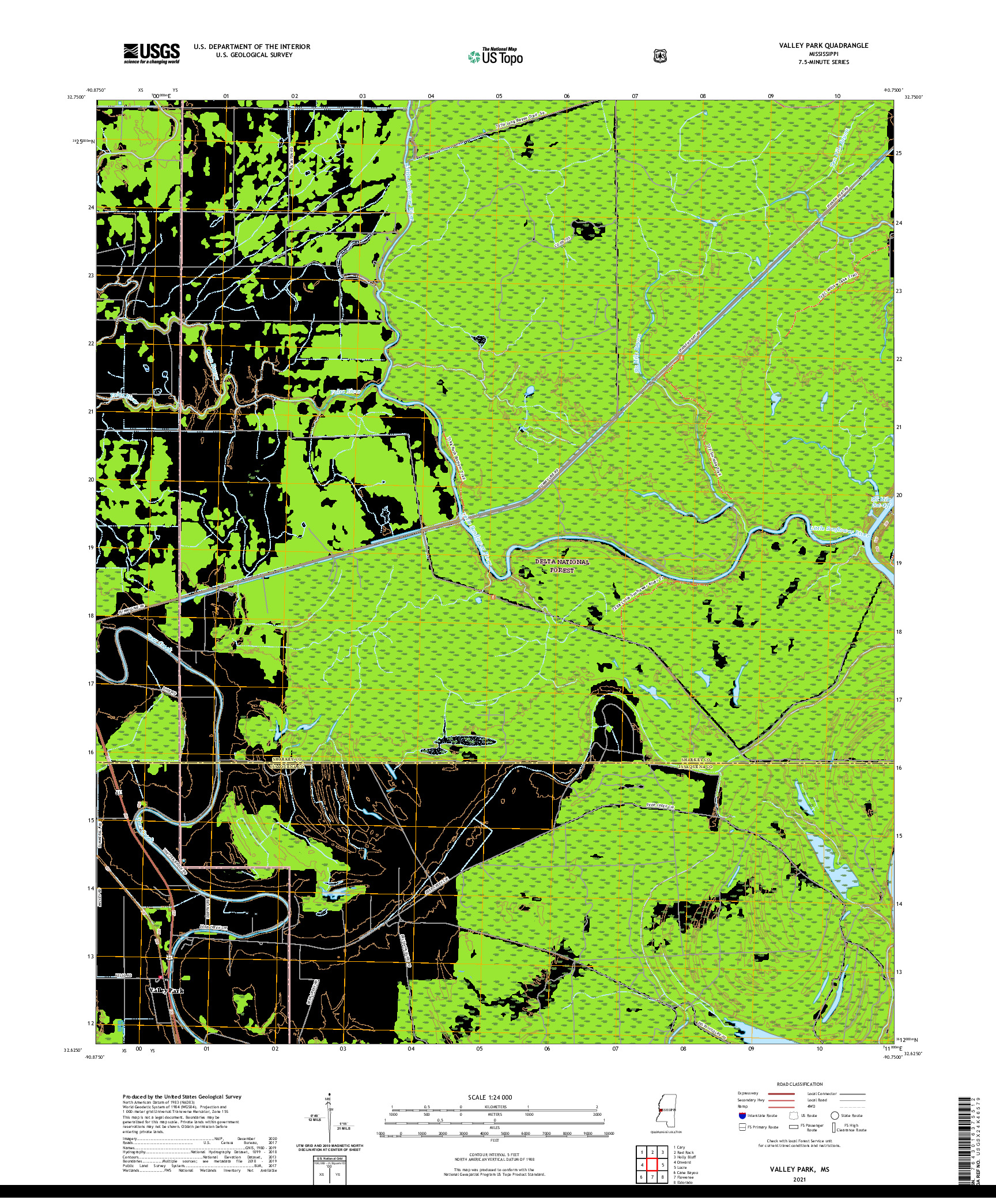 USGS US TOPO 7.5-MINUTE MAP FOR VALLEY PARK, MS 2021