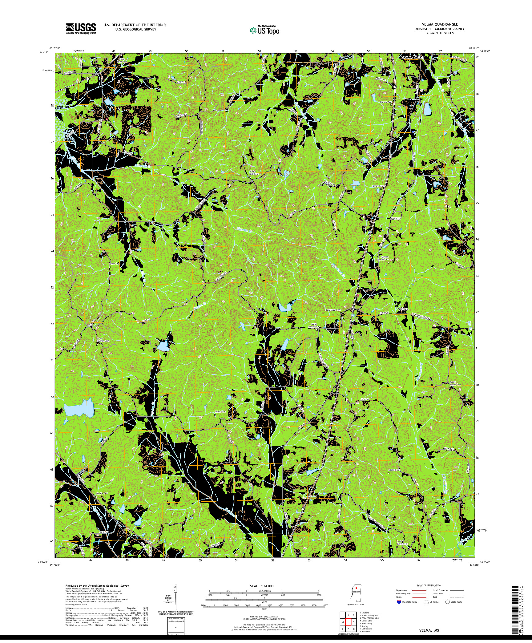 USGS US TOPO 7.5-MINUTE MAP FOR VELMA, MS 2021