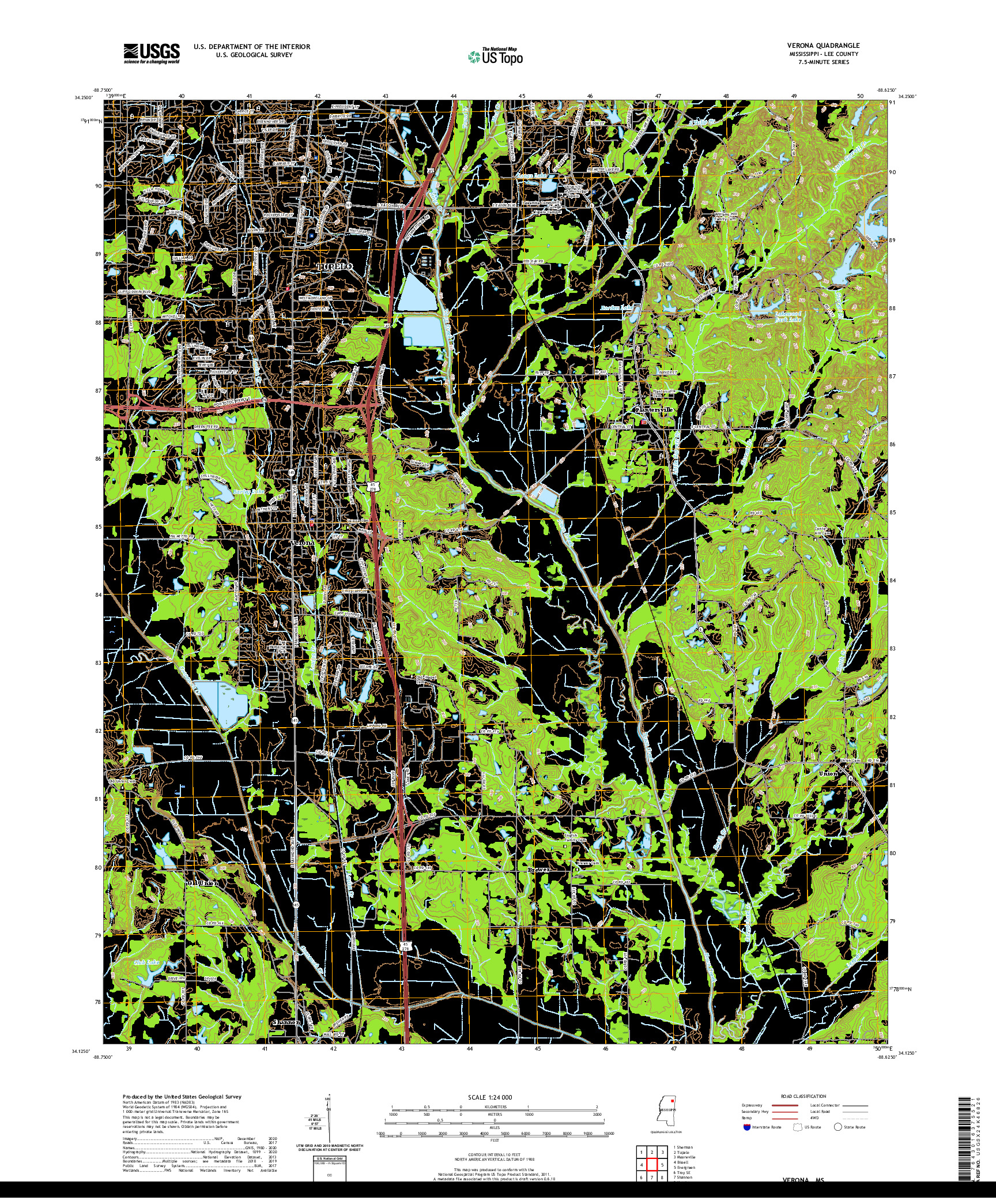 USGS US TOPO 7.5-MINUTE MAP FOR VERONA, MS 2021