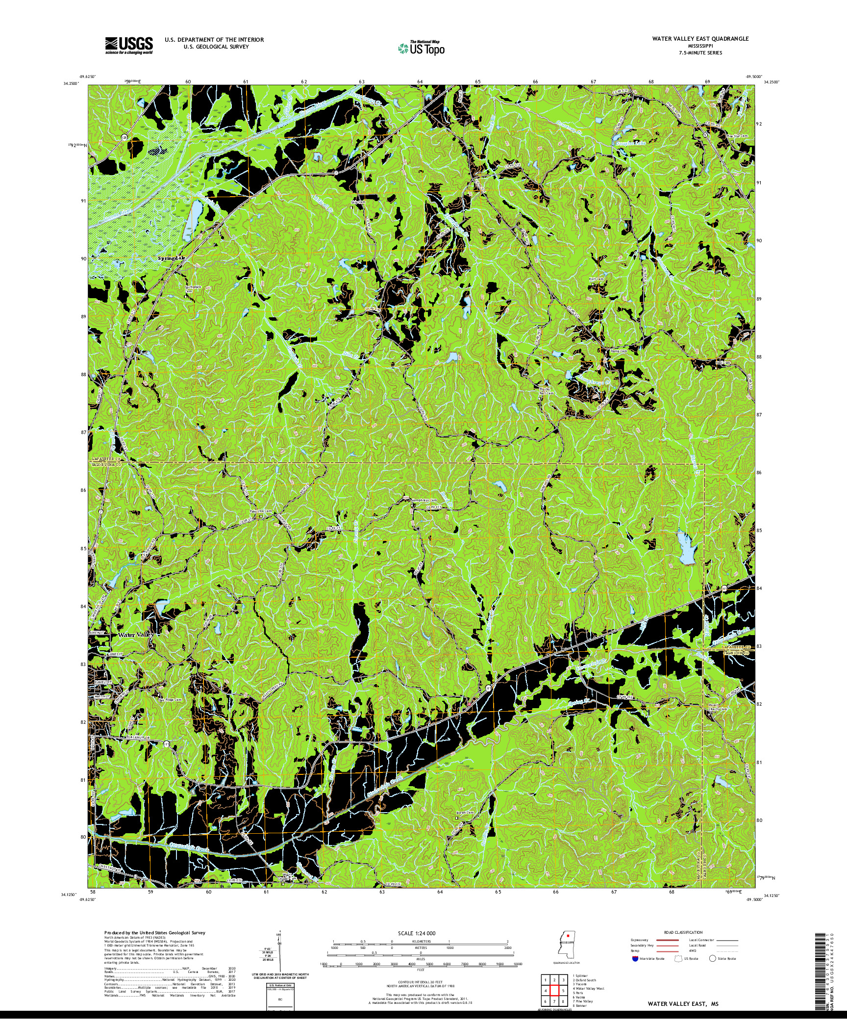 USGS US TOPO 7.5-MINUTE MAP FOR WATER VALLEY EAST, MS 2021