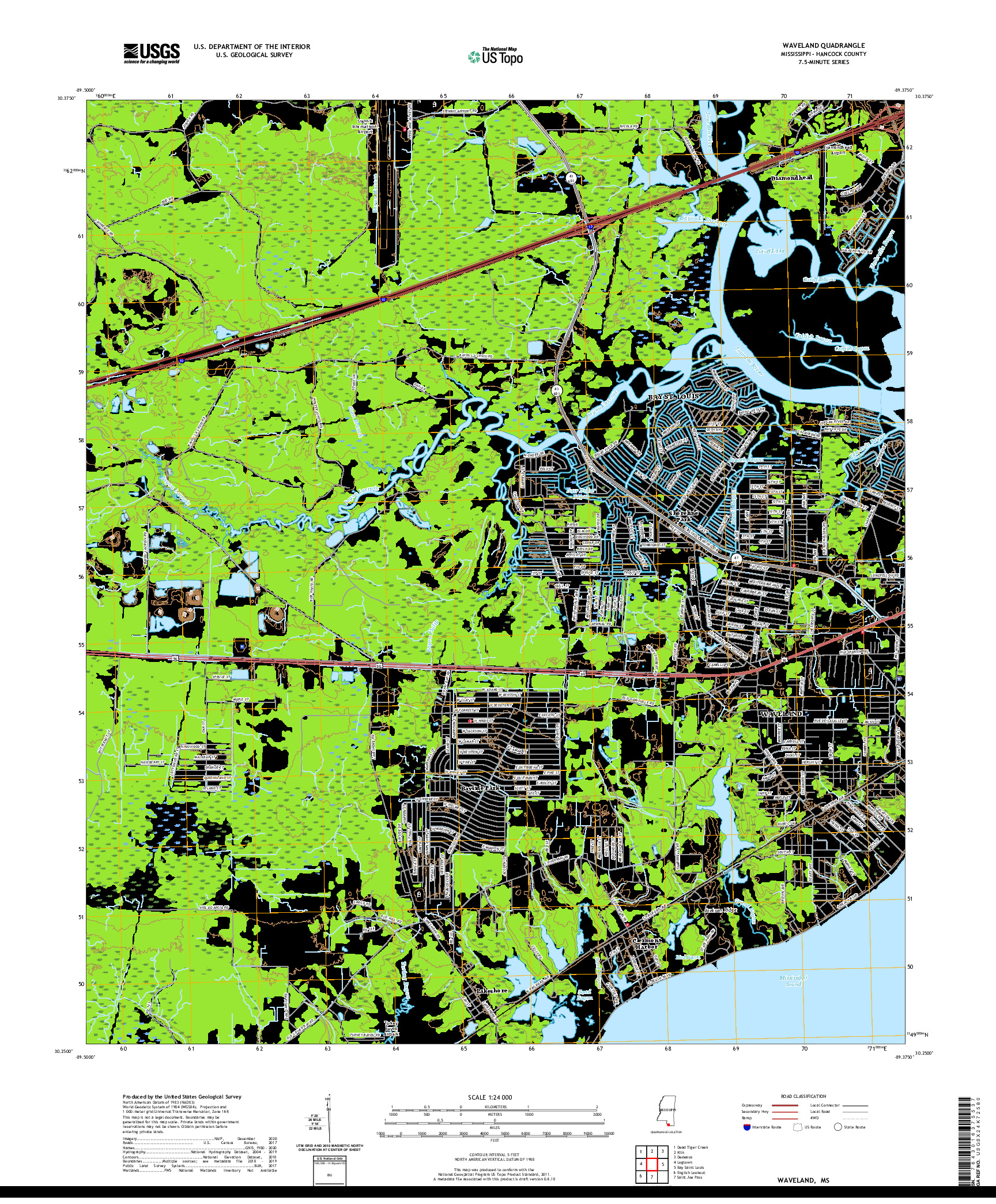 USGS US TOPO 7.5-MINUTE MAP FOR WAVELAND, MS 2021