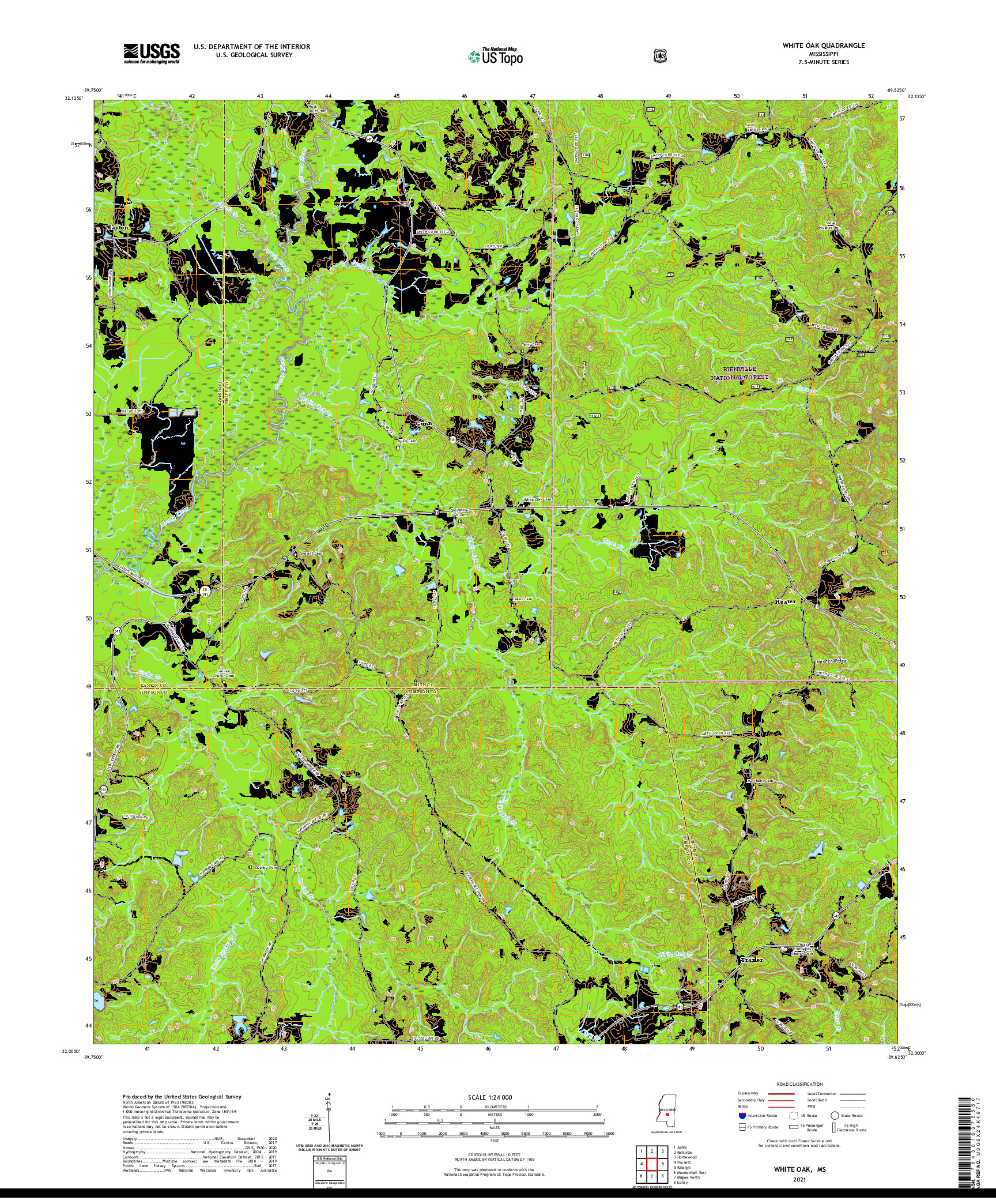 USGS US TOPO 7.5-MINUTE MAP FOR WHITE OAK, MS 2021