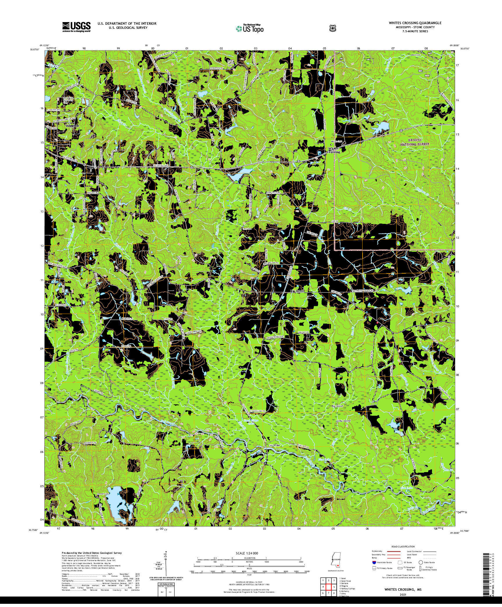 USGS US TOPO 7.5-MINUTE MAP FOR WHITES CROSSING, MS 2021