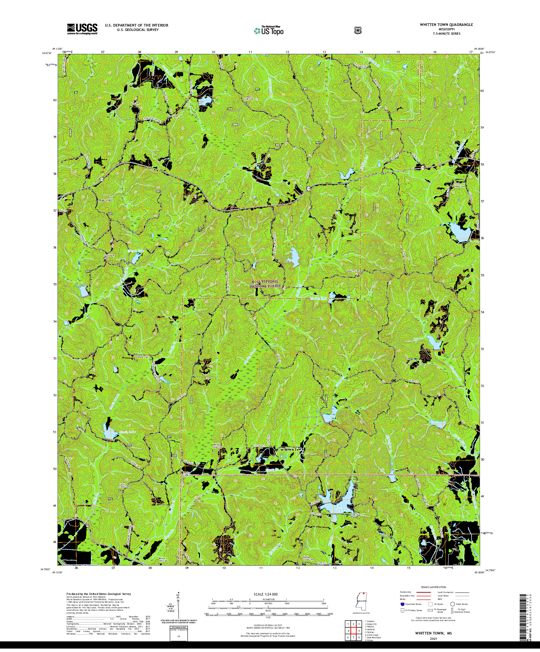 USGS US TOPO 7.5-MINUTE MAP FOR WHITTEN TOWN, MS 2021