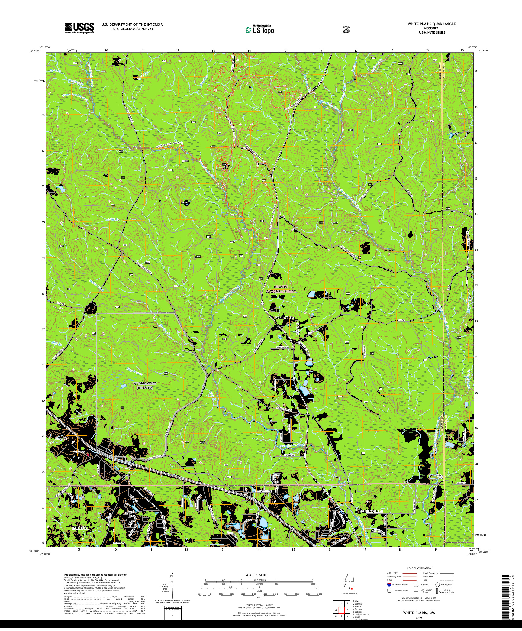 USGS US TOPO 7.5-MINUTE MAP FOR WHITE PLAINS, MS 2021